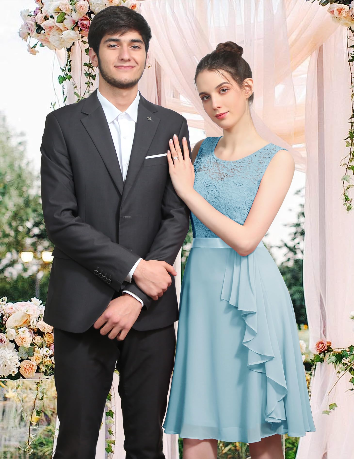 BeryLove Women's Cocktail Dresses - Elegant Sleeveless Lace Prom Wedding Guest Short Bridesmaid Dress with Ruffle Hem | Perfect for Formal Events, Parties & Special Occasions