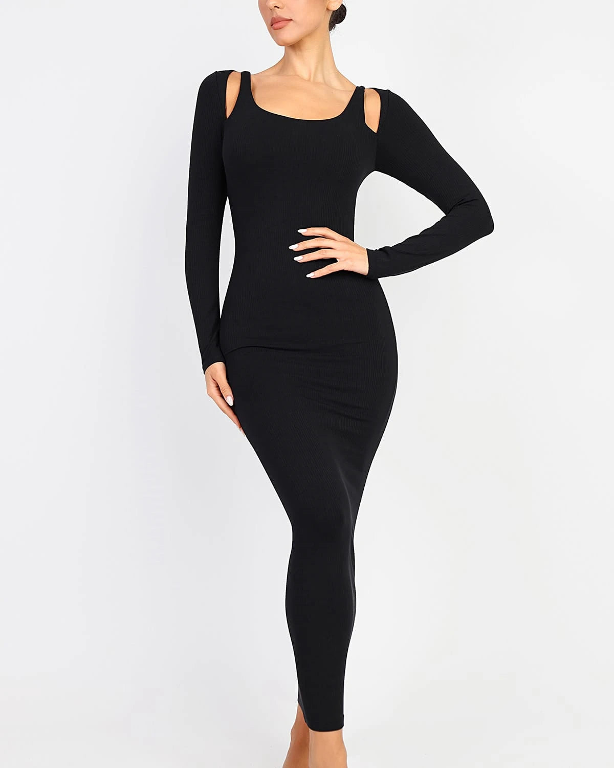 Stylish Cozy Ribbed Shoulder Cut Out Bodycon Dress for Women | Perfect for Date Night, Parties & Evening Events