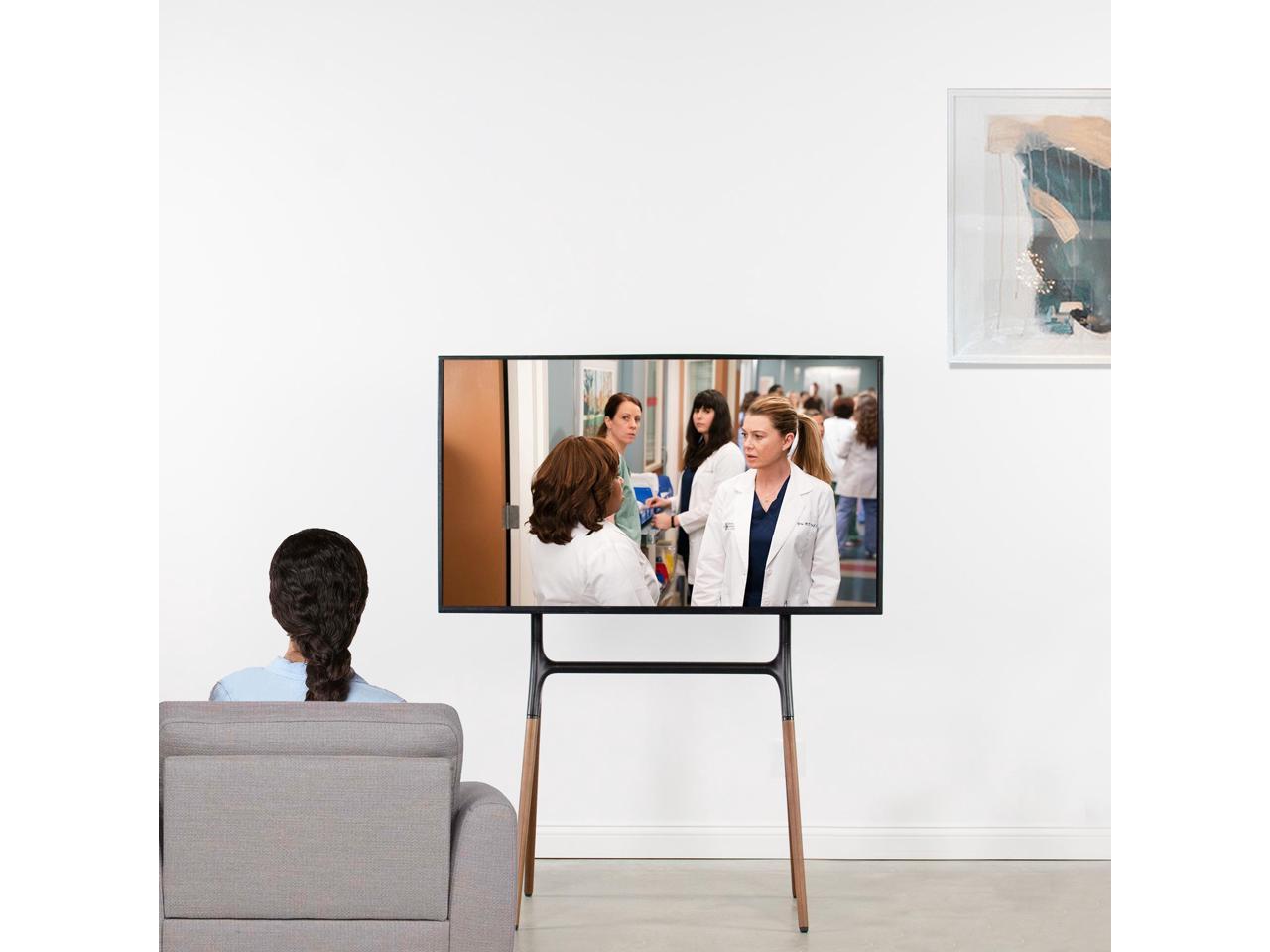 VIVO Adjustable TV Stand Easel for 49-70 Inch LED LCD Screens, 4-Leg Wooden TV Mount Holder up to 88 lbs - Black/Brown (Model STAND TV70A) - Perfect for Living Room, Bedroom, or Studio Display