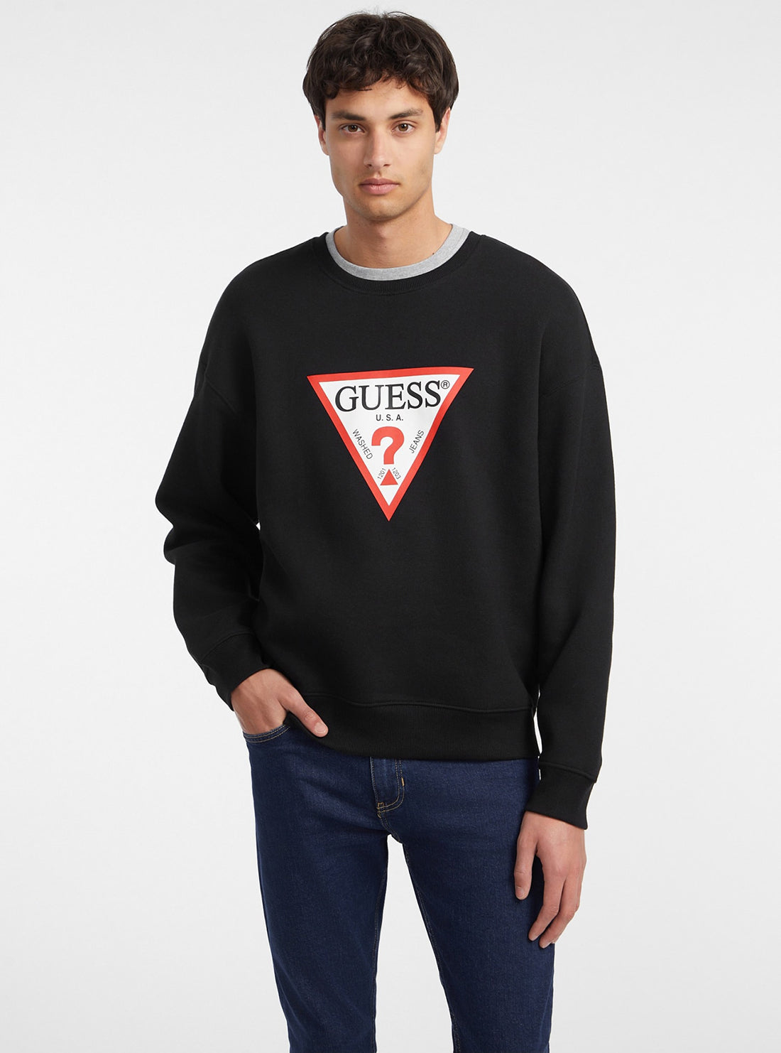 Guess Women's Black Iconic Logo Jumper Sweater | Casual Pullover Knit Top for Everyday Wear & Layering | Perfect for Fall, Winter & Office Outfits