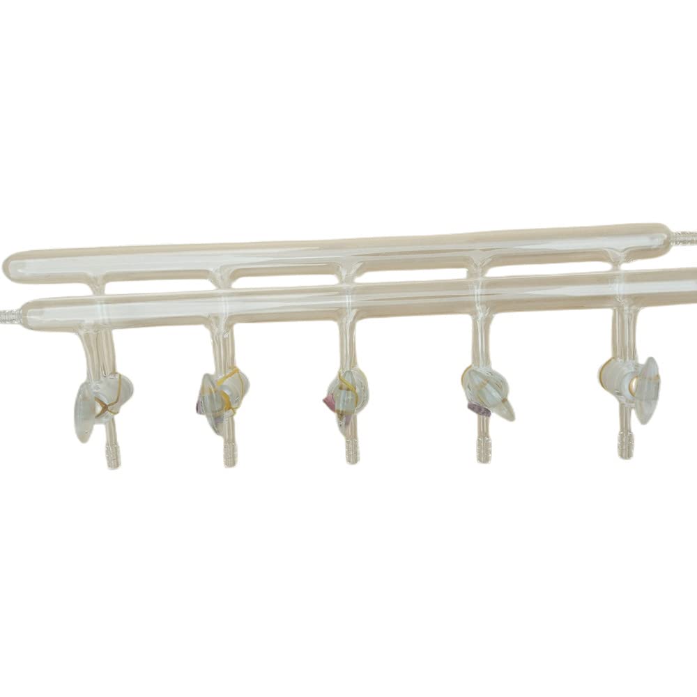 High-Quality Lab Glass Double Manifold Vacuum Gas Distributor - Double Row Vacuum Gas Distributor with Solid Glass Stopcock (4-Port) - Perfect for Chemistry Experiments, Distillation & Lab Research
