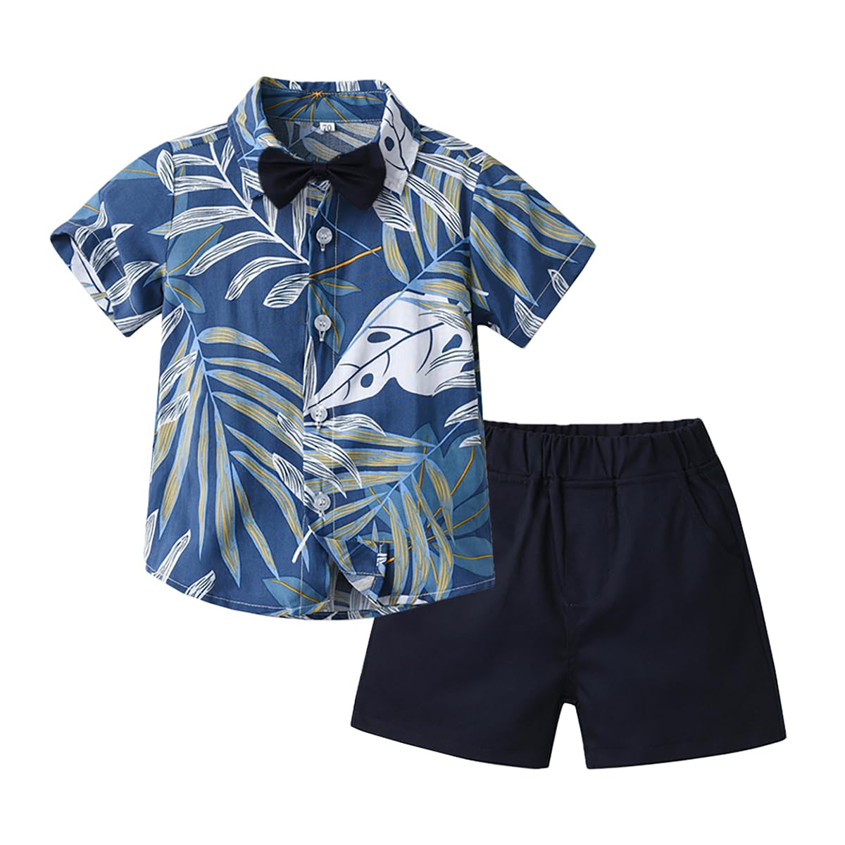 Toddler Baby Boy Summer Outfit Set - Floral Hawaiian Shirt with Bow Tie & Shorts for Beach, Vacation, and Family Photos