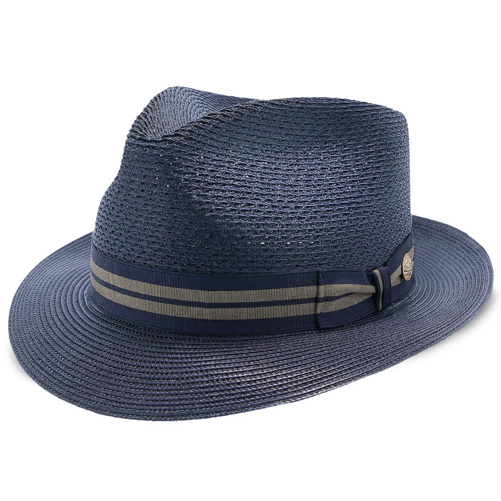 Stetson Nantucket Milan Straw Fedora Hat for Men - Size 6 7/8 Navy Blue - Summer Sun Protection, Beach Vacation & Outdoor Activities