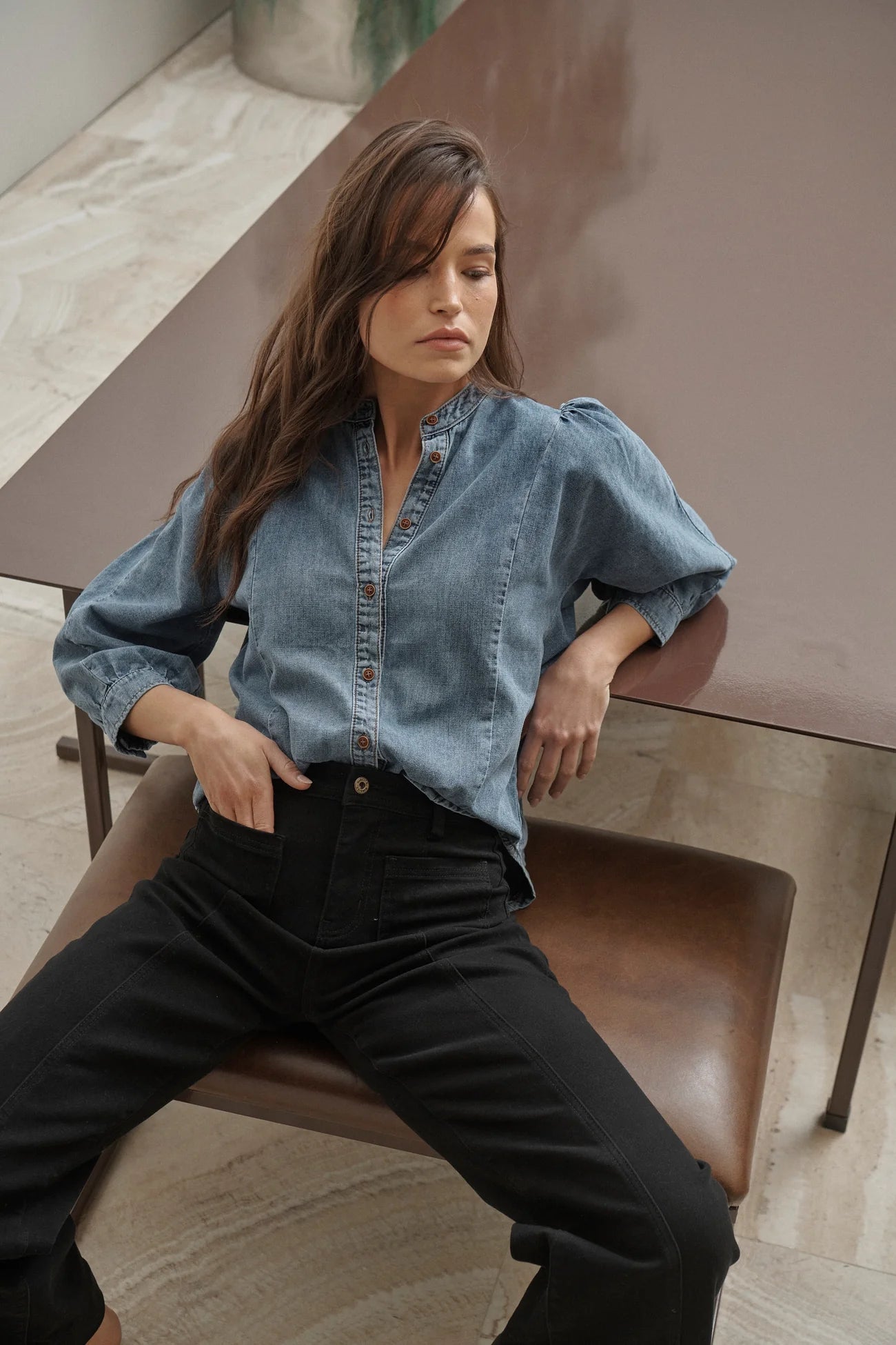 Kireina Isla Shirt - Women's Baja Blue Denim Button Down Top for Casual Wear & Beach Outfits