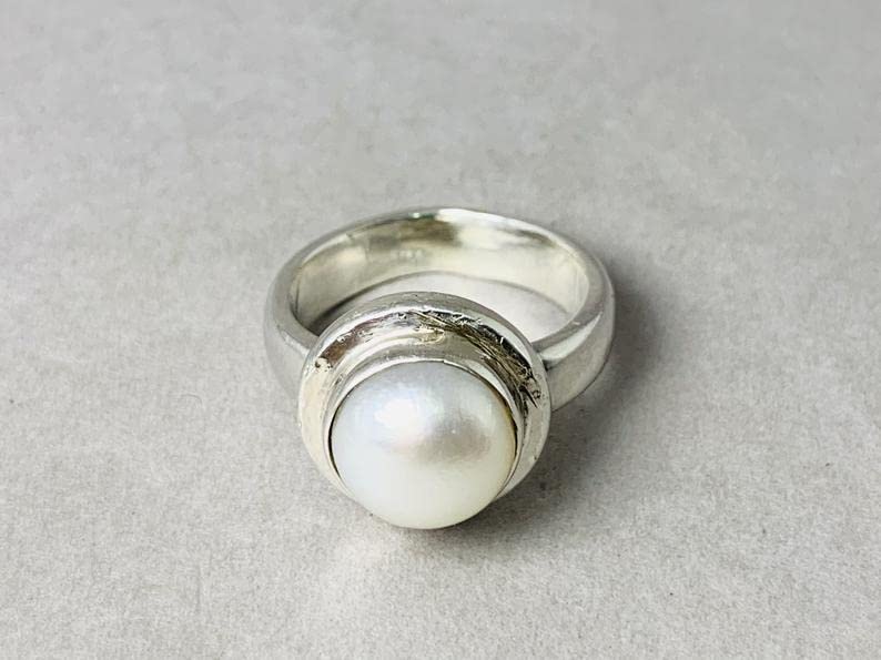 925 Sterling Silver Pearl Ring - Handmade Minimalist Dainty White Pearl Gemstone Ring for Women (Size G 1/2) | Elegant Jewelry Gift for Anniversary, Wedding & Everyday Wear