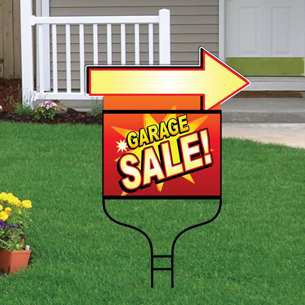 VictoryStore Yard Signs for Outdoor Lawn Decor - 5 Pack Deluxe Garage Sale Signs with Arrows & 5 Steel Round Rod Frames | Perfect for Yard Sales, Open Houses & Event Directions