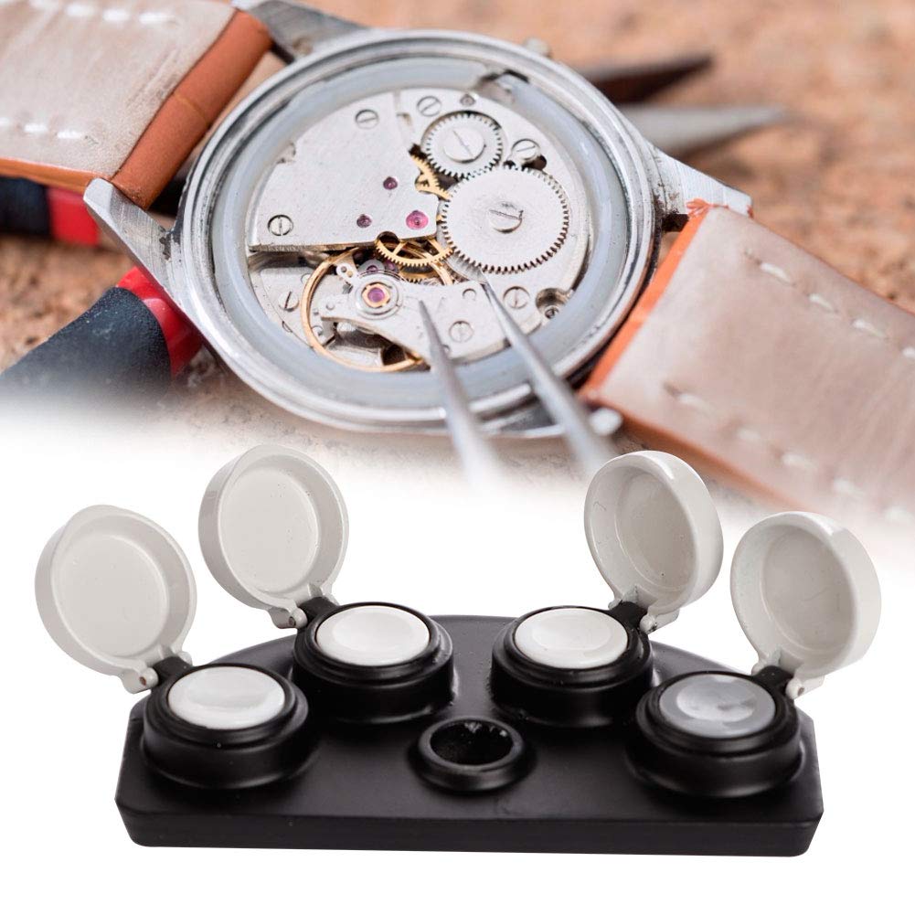 Professional Watch Oil Dip Tool Kit - 4 Metal Watch Oiler Dishes with Stand for Watch Repair & Maintenance | Precision Oil Storage Cups (3.3 x 2.2 x 0.6 inch) | Ideal for Watchmakers, Jewelers & DIY Watch Repair Enthusiasts