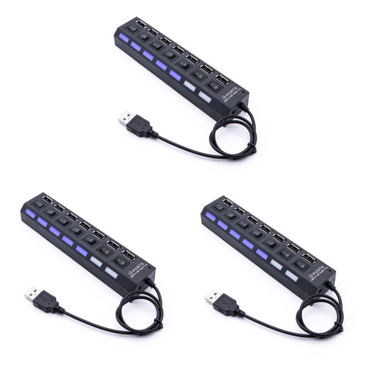 Homoyoyo 7-Port USB Hub Splitter - Slim & Portable USB 3.0 Data Hub Adapter for Laptop, PC, Mac - 3-Pack Multi-Port USB Expander for Charging, Data Transfer, Keyboard, Mouse & External Devices (Home/Office/Travel Use)
