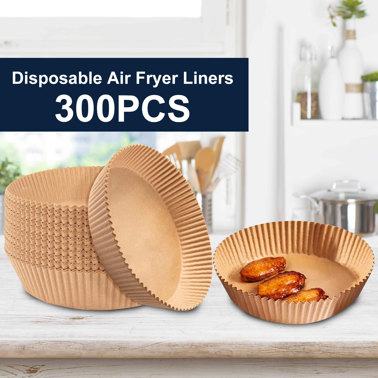 300 PCS 7.9 Inch Round Air Fryer Baking Paper Liners - Non-Stick Parchment Paper for 5-8QT Air Fryer, Microwave, Oven & Frying Pan - Perfect for Healthy Cooking, Meal Prep & Easy Cleanup