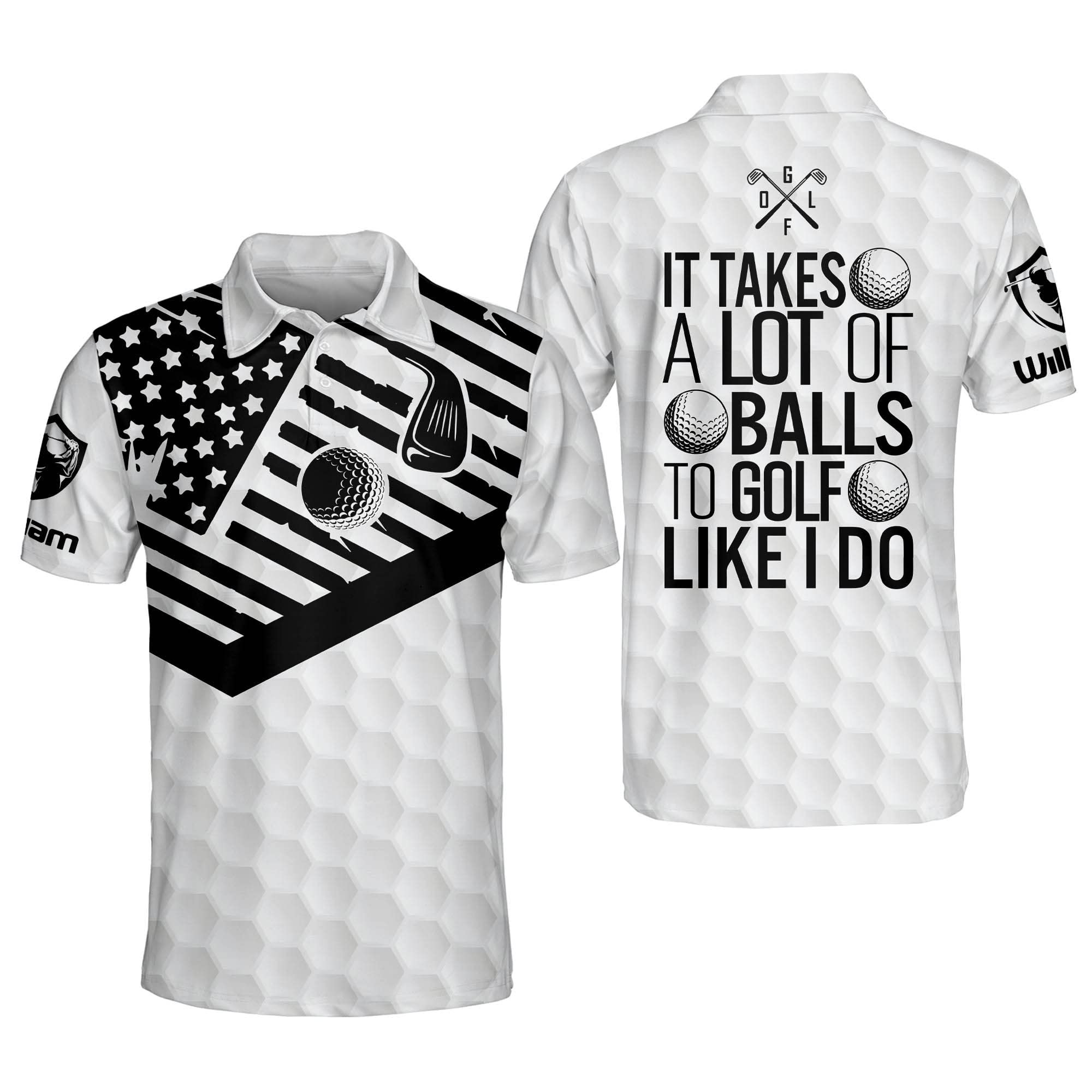 Funny Golf Polo Shirts for Men - 'It Takes A Lot of Balls to Golf Like I Do' - Personalized Short Sleeve Golf Shirts - Perfect Golf Gifts for Men - Breathable & Comfortable for Golfing, Casual Wear & Outdoor Activities