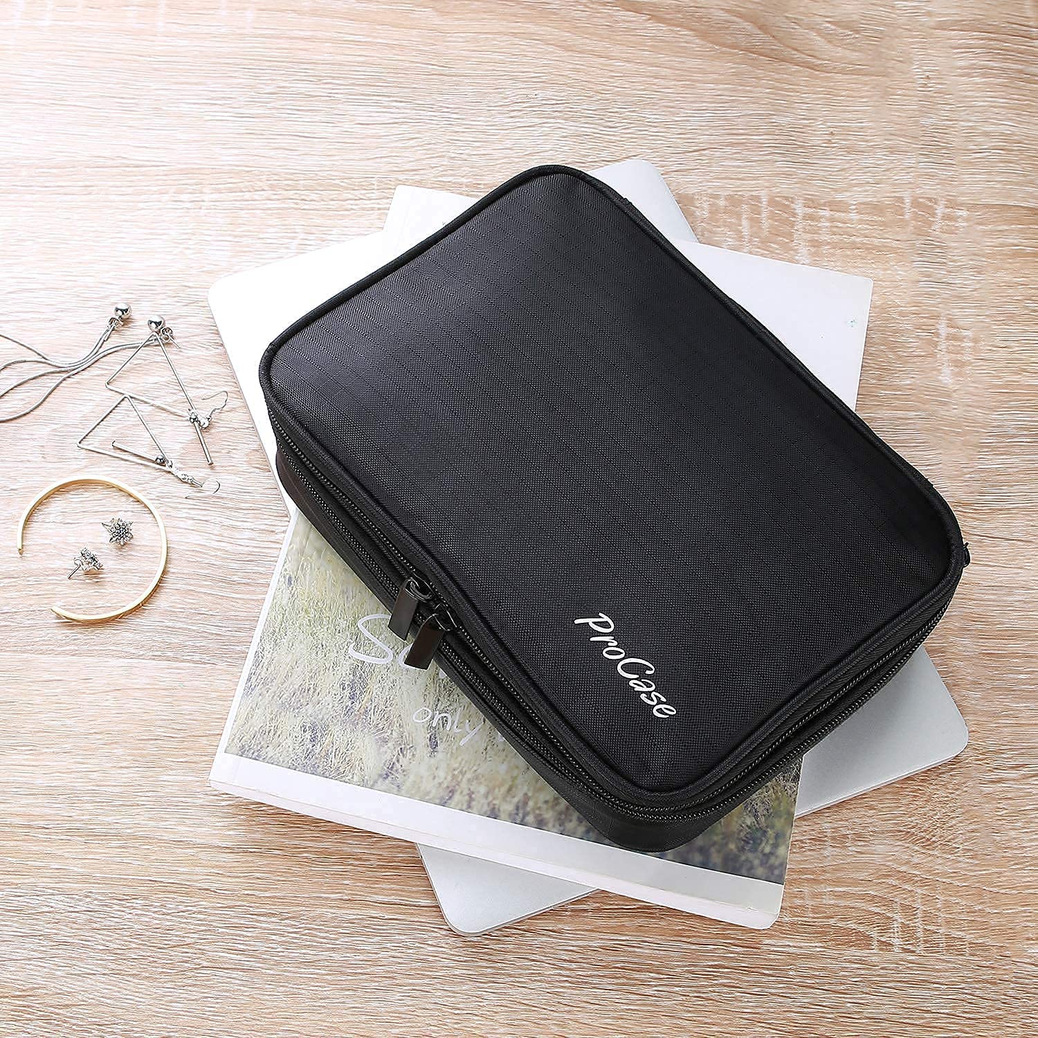ProCase Travel Jewelry Organizer Case with 3 Stackable Trays - Jewelry Storage Box for Necklaces, Rings & Earrings - Perfect for Travel, Dresser Drawer & Vanity Organization