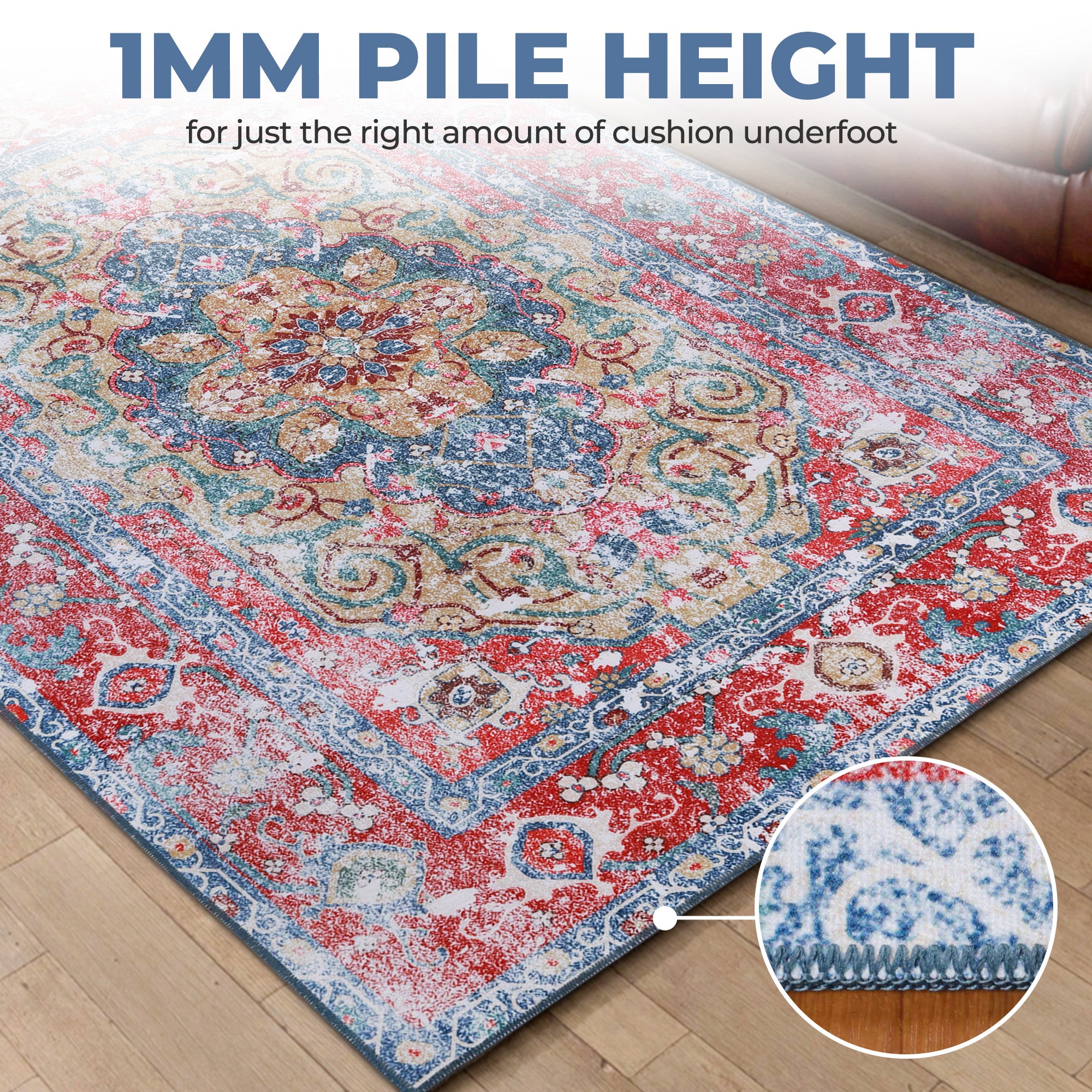 Tanager Rustic Non-Slip Machine Washable Indoor Area Rug - Soft Anti-Skid Living Room Carpet, Bedroom Runner Rug for Home Decor, Perfect for High Traffic Areas & Pet-Friendly Spaces