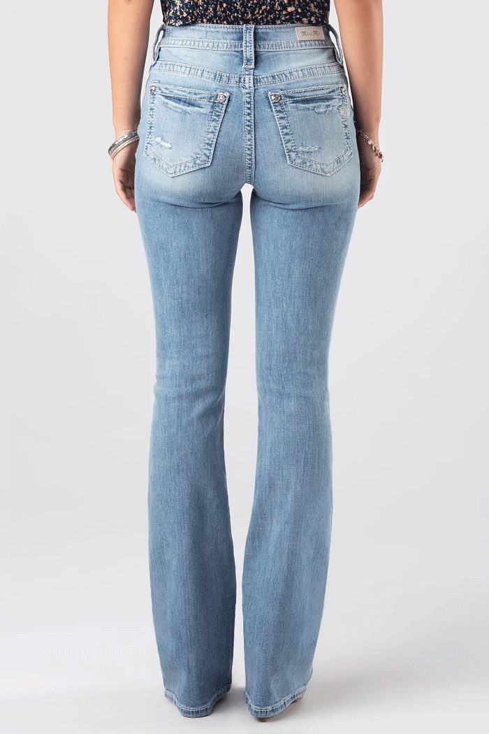 Miss Me H3636B42 Women's Classic Torn Bootcut Jeans - Light Blue Denim for Casual Wear & Everyday Outfits