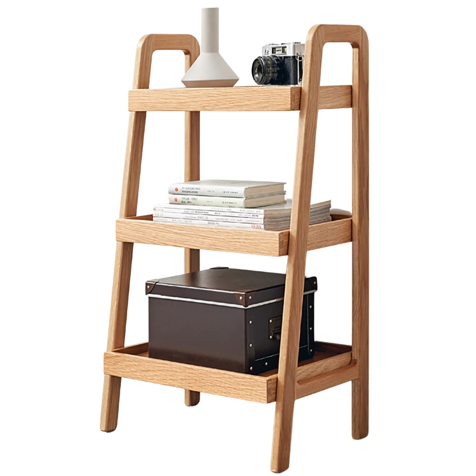 3-Tier Ladder Bookshelf - Solid Oak Wood Bookcase with Open Storage Shelves for Living Room, Bedroom, Kitchen & Bathroom - Perfect as Floor Shelf, End Table or Decorative Display Stand