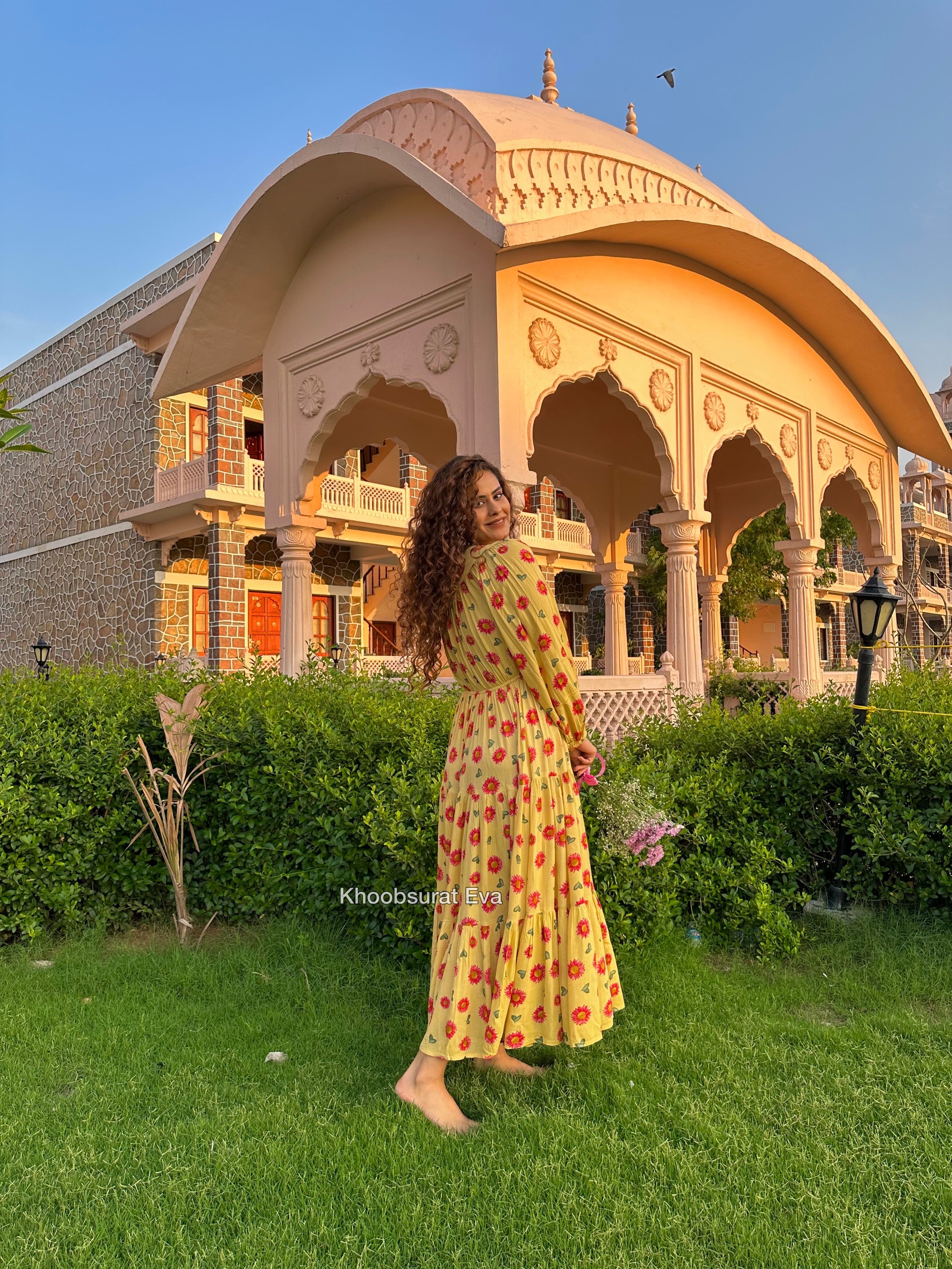 Lily Yellow Ruffle Midi Dress - Flowy Summer Dress for Women, Beach Wedding Guest Outfit, Boho Chic Party Dress