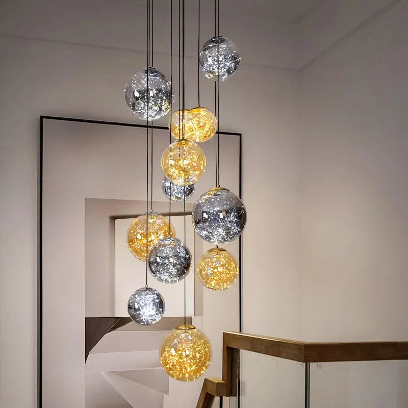 Modern Ayla Bubble Art Chandelier - Contemporary Stairwell Lighting Fixture for Home & Hotel Decor | Perfect for Entryway, Living Room & Staircase Lighting