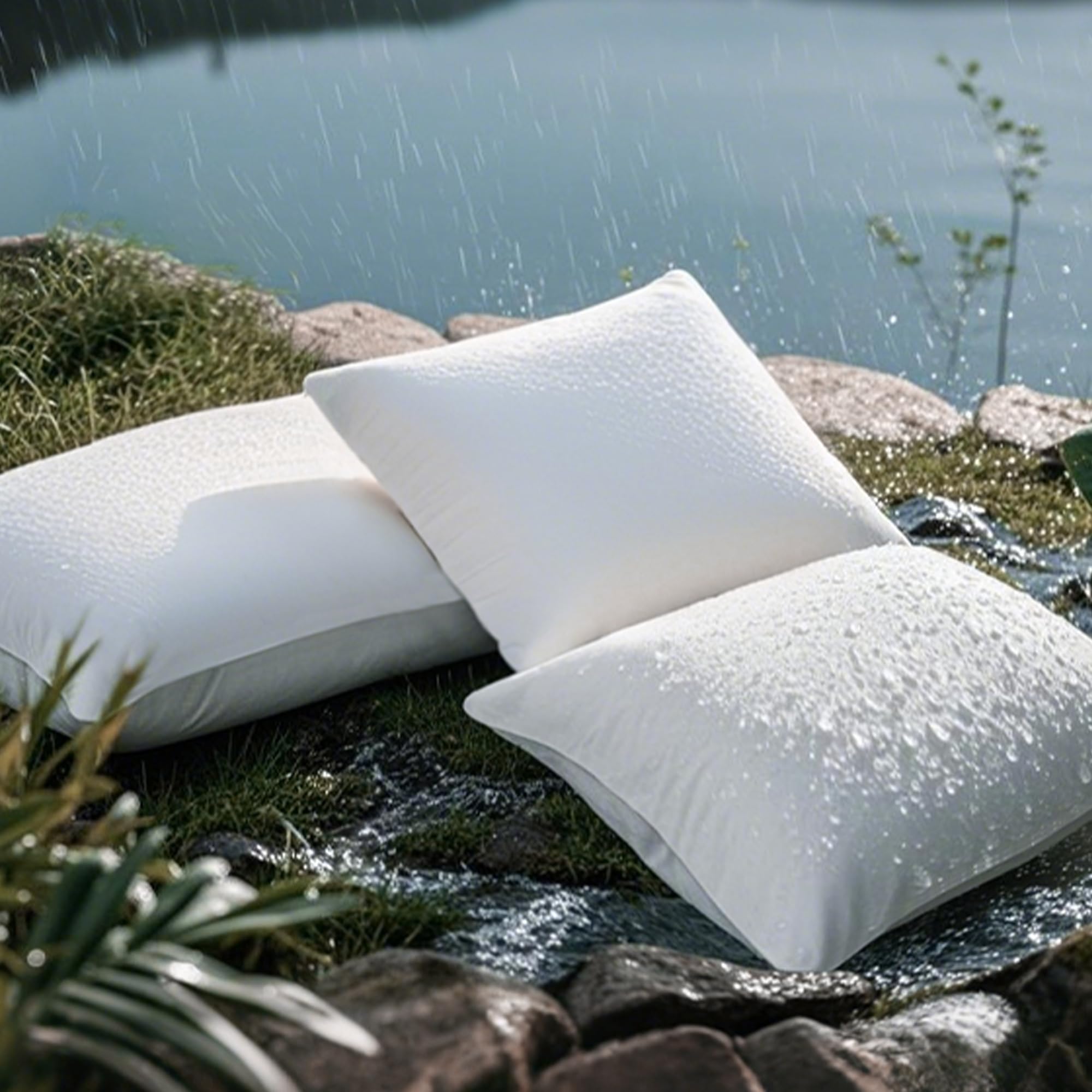 Premium 18x18 Inch Waterproof Outdoor Pillow Inserts Set of 4 - All-Weather Throw Pillows for Patio Furniture, Garden Chairs, Poolside Loungers & Deck Decor