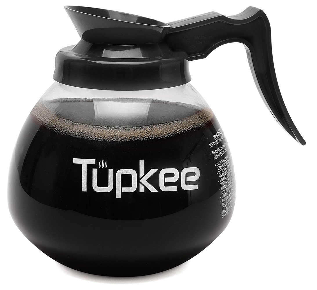 Premium 64 oz Glass Coffee Carafe with Black Handle - 12-Cup Capacity, Set of 3 + Bonus Coffee Machine Descaler - Perfect for Drip Coffee Makers, Espresso Machines & Keurig Brewers - Ideal for Home, Office & Restaurant Use