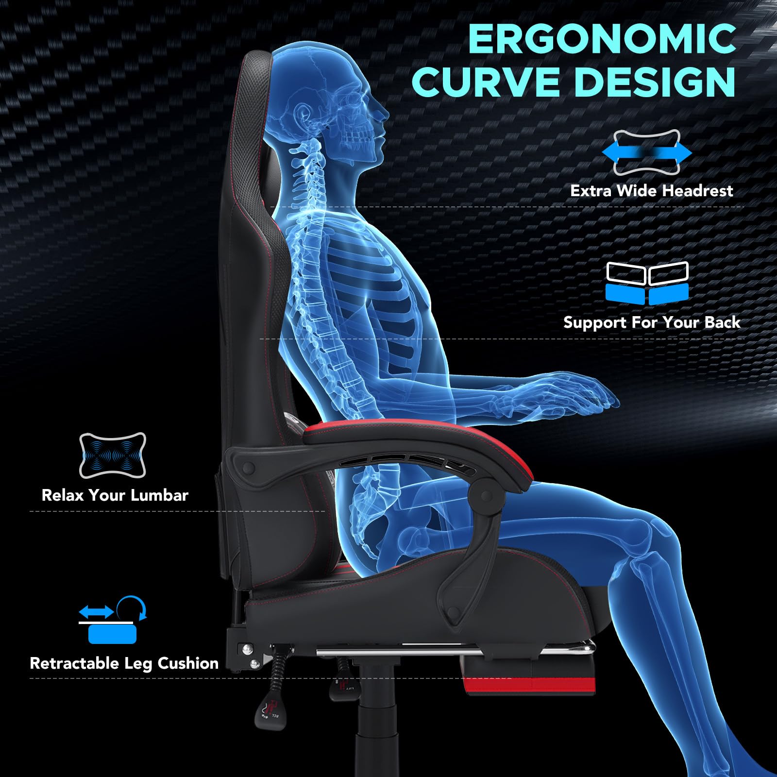 HOFFREE Ergonomic Gaming Chair with Adjustable Footrest & Lumbar Massage - Heavy Duty 400lb Capacity Big and Tall Computer Chair for Adults (Red/Black) - Perfect for PC Gaming, Office Work & Home Theater Relaxation