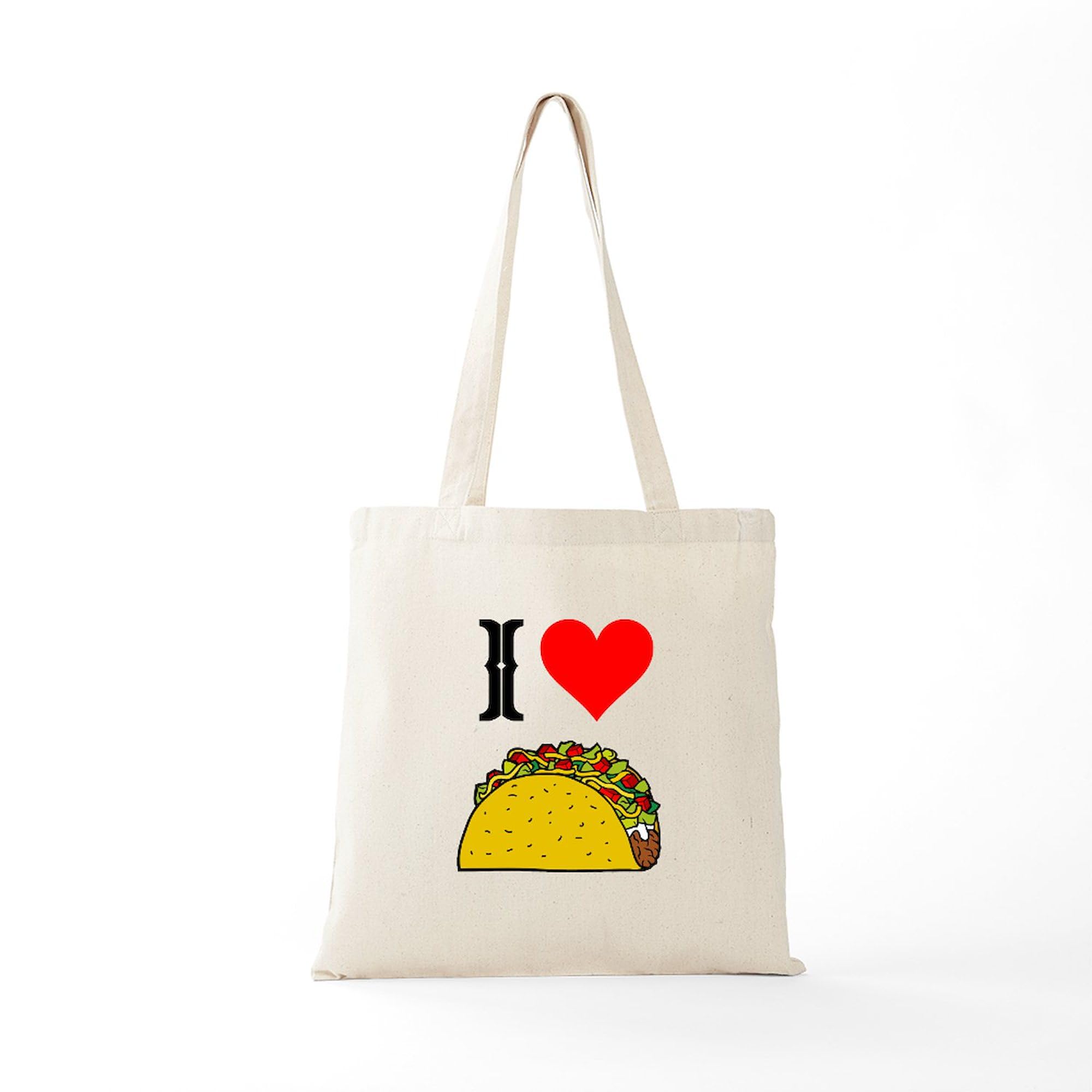I Heart Taco Natural Canvas Tote Bag - Reusable Grocery Shopping Bag for Women & Men | Eco-Friendly Grocery Hauler, Farmers Market Tote, Beach Bag & Everyday Carry