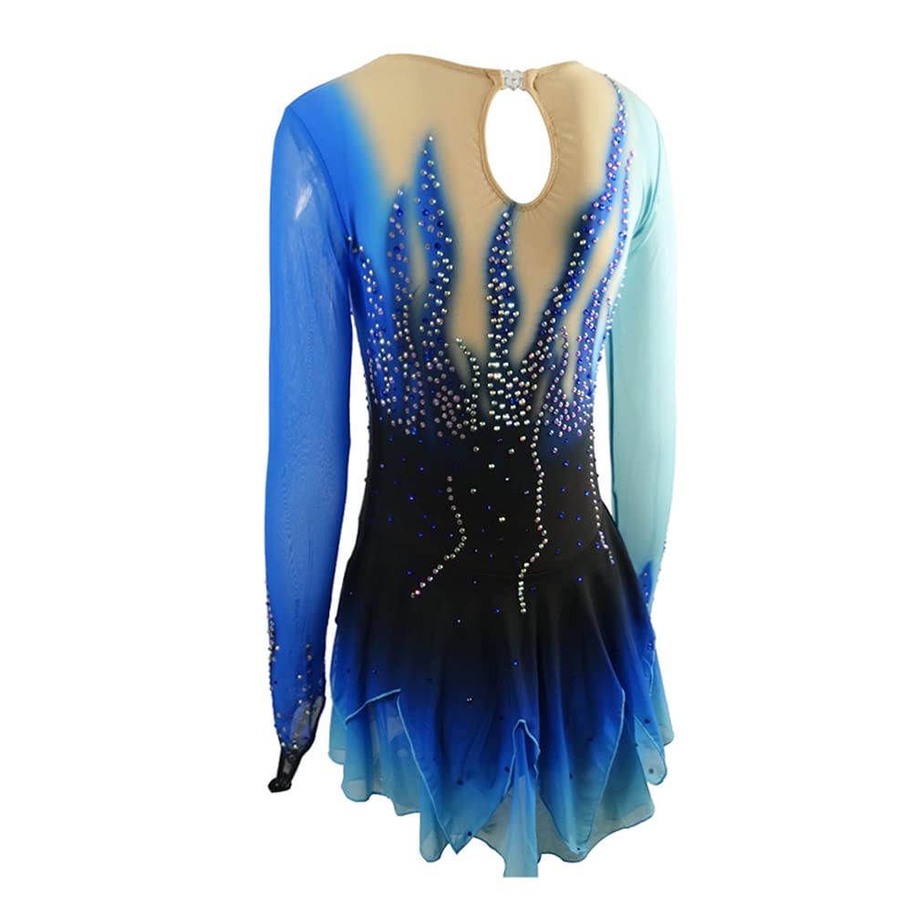 LIUHUO Girls Figure Skating Dress - Blue Ice Skating Competition Costume for Teens & Kids - Perfect for Ice Shows, Competitions, and Pole Dance Performances