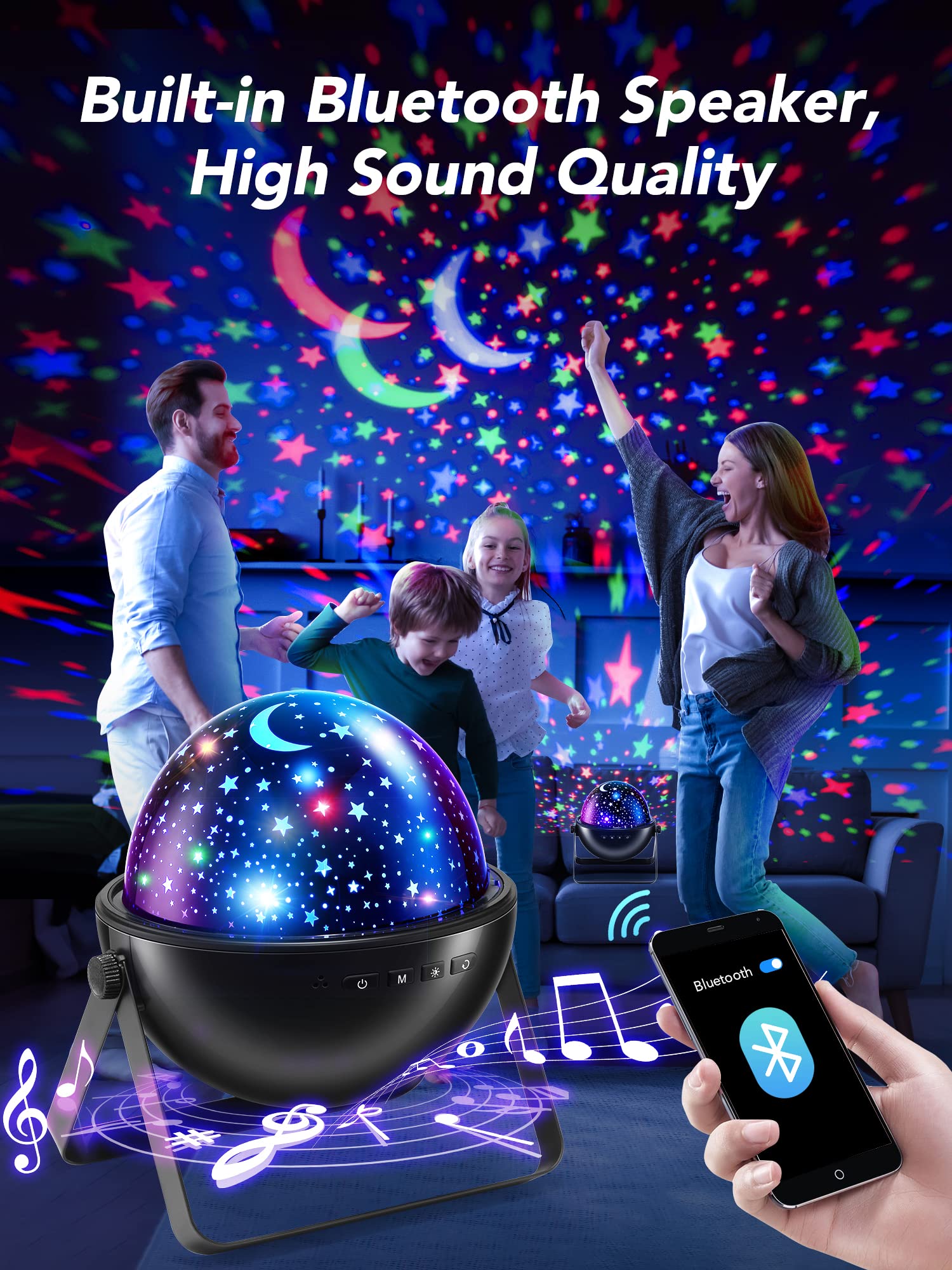 Bluetooth Star Projector Night Light for Kids - 360° Rotating with 12 Colors, Remote Control & Timer | Perfect for Bedrooms, Nurseries, and Relaxation