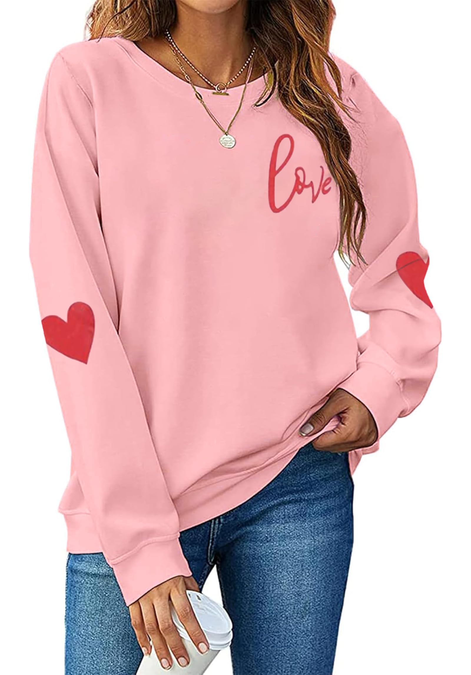 Valentine's Day Sweatshirt for Women - Cute Love Heart Print Casual Long Sleeve Pullover | Perfect for Valentine's Date, Anniversary Gift & Cozy Winter Outfits