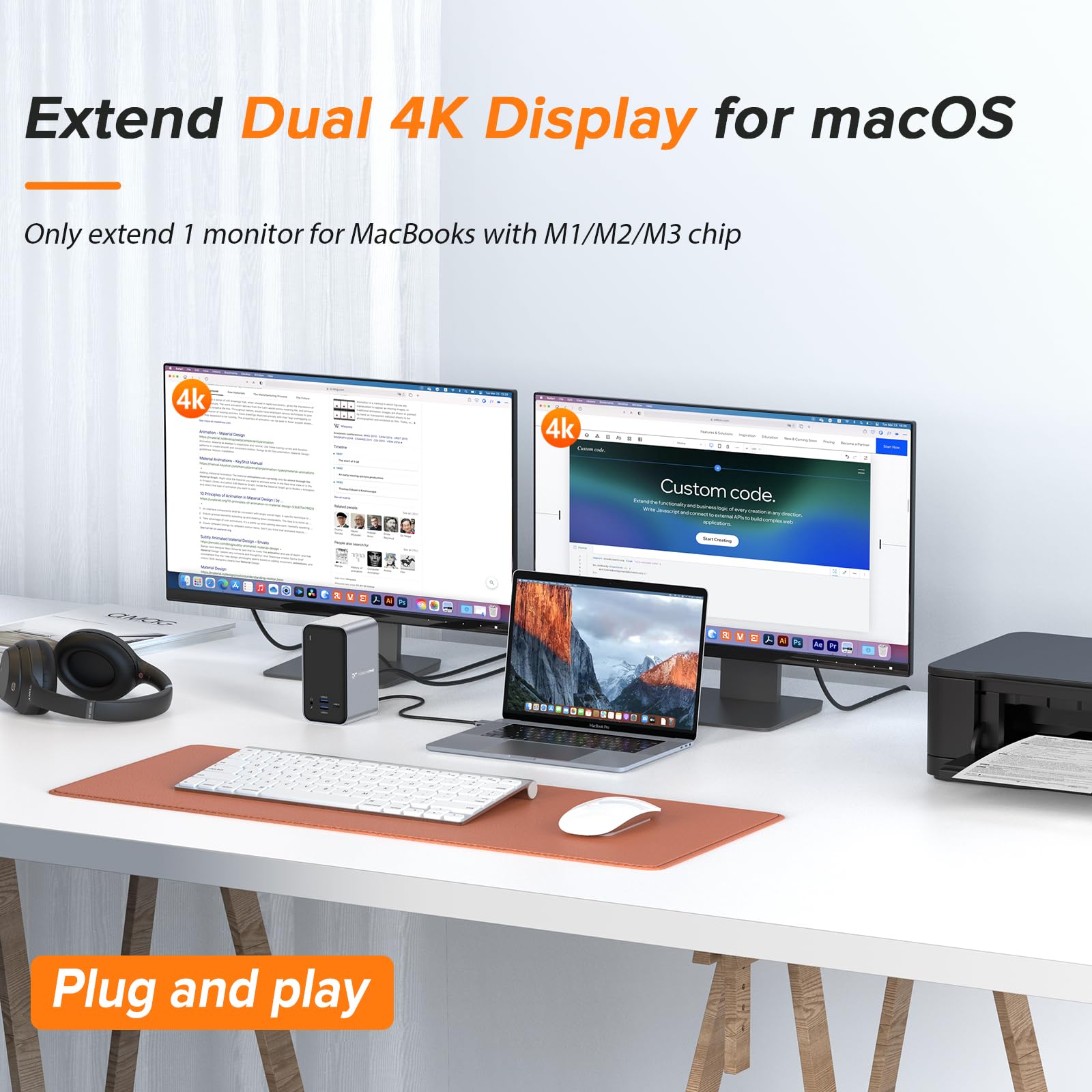 Premium USB C Docking Station for MacBook Pro - 13-in-2 Triple Display Laptop Hub with Dual 4K HDMI, VGA, PD3.0 Charging, 7 USB Ports, Ethernet & Audio | Perfect for Home Office, Remote Work & Multi-Monitor Setup