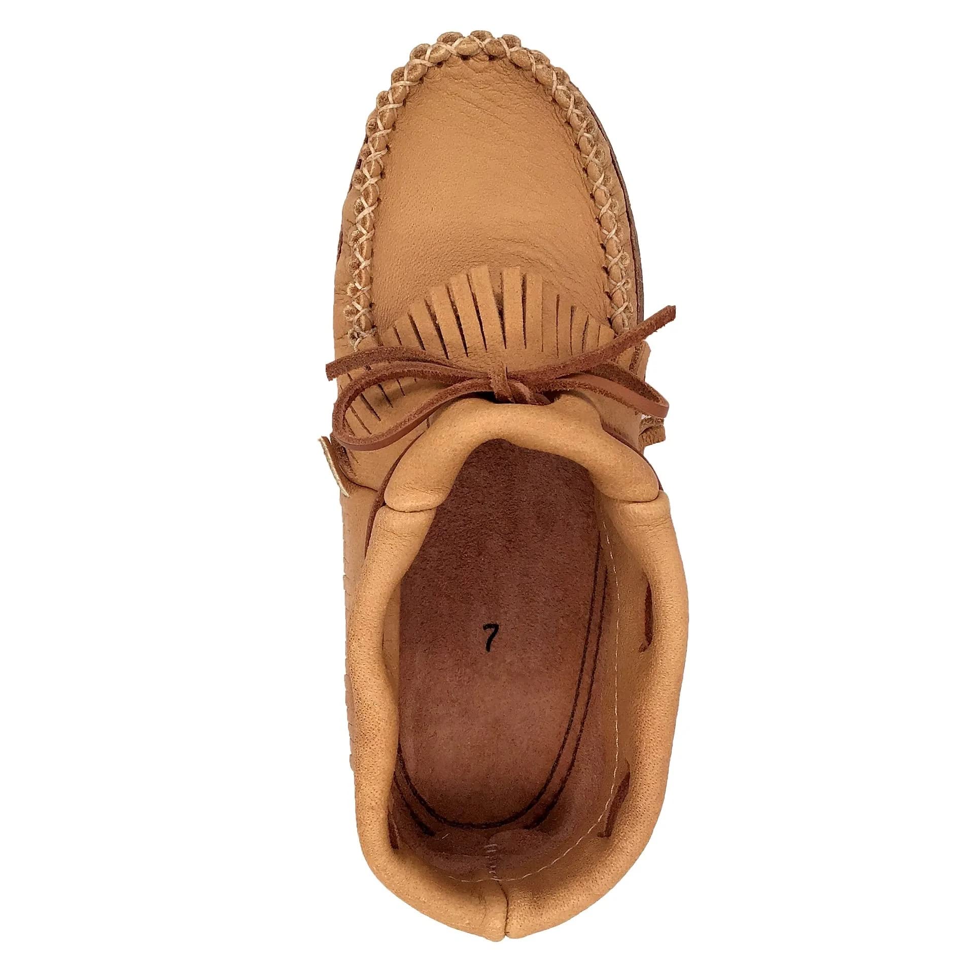 Bastien Industries Women's Moose Hide Leather Moccasins - Heavy Oil Tan Sole, Fringed Earthing Design for Comfort & Style | Perfect for Indoor Relaxation, Yoga, and Outdoor Walks