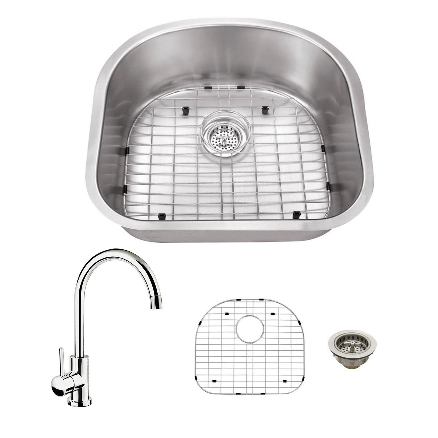 23-1/4-in x 20-7/8-in 16 Gauge Stainless Steel Single Bowl Kitchen Sink with Gooseneck Faucet - Durable & Stylish for Modern Kitchens, Perfect for Cooking, Washing Dishes & Food Prep