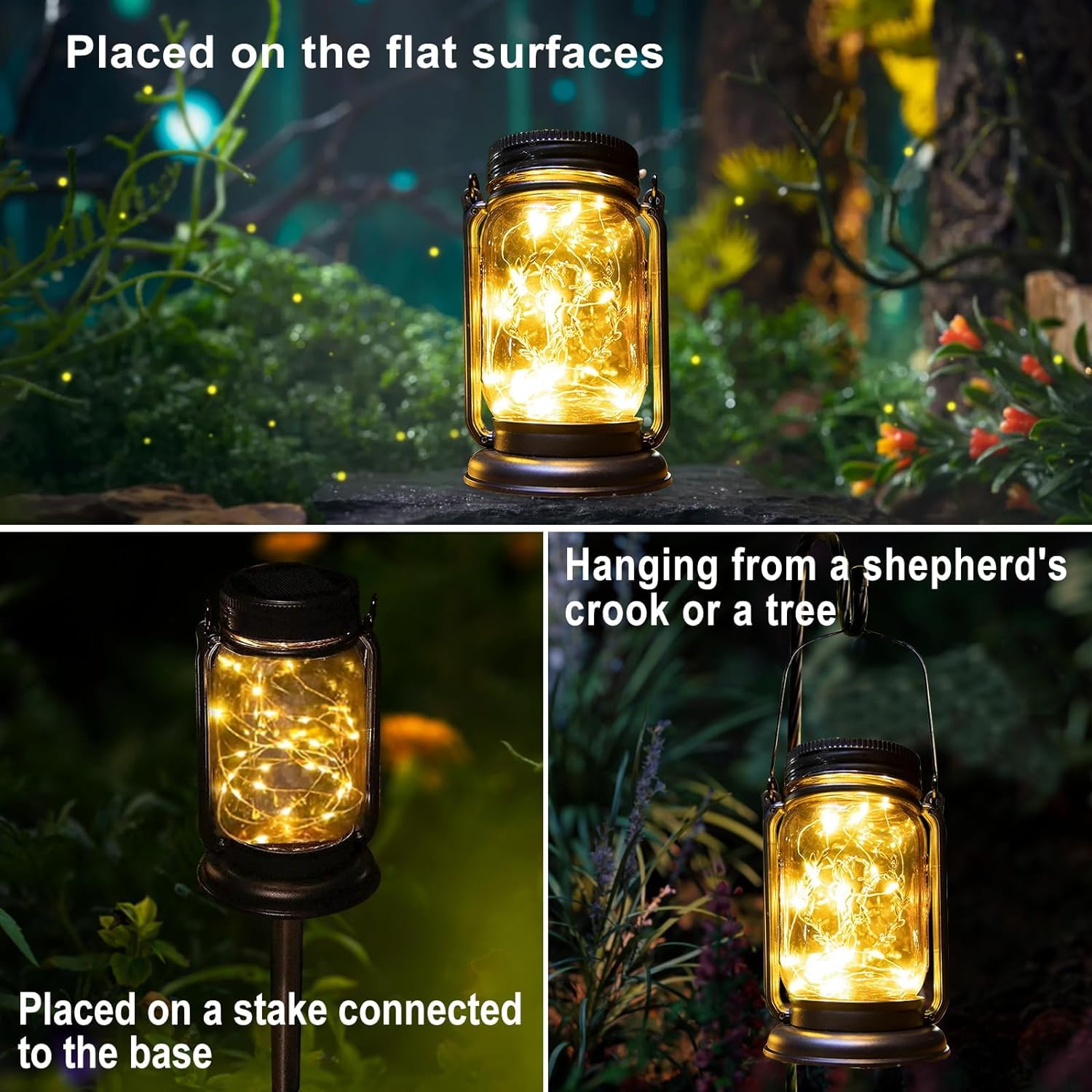 4 Pack Solar Mason Jar Lights - Waterproof Outdoor Hanging Lanterns with Stakes for Garden, Patio, Party & Holiday Decor | Perfect Gift for Mom, Women & Grandma | Solar-Powered Fairy Lights with Glass Jar & Starry Effect