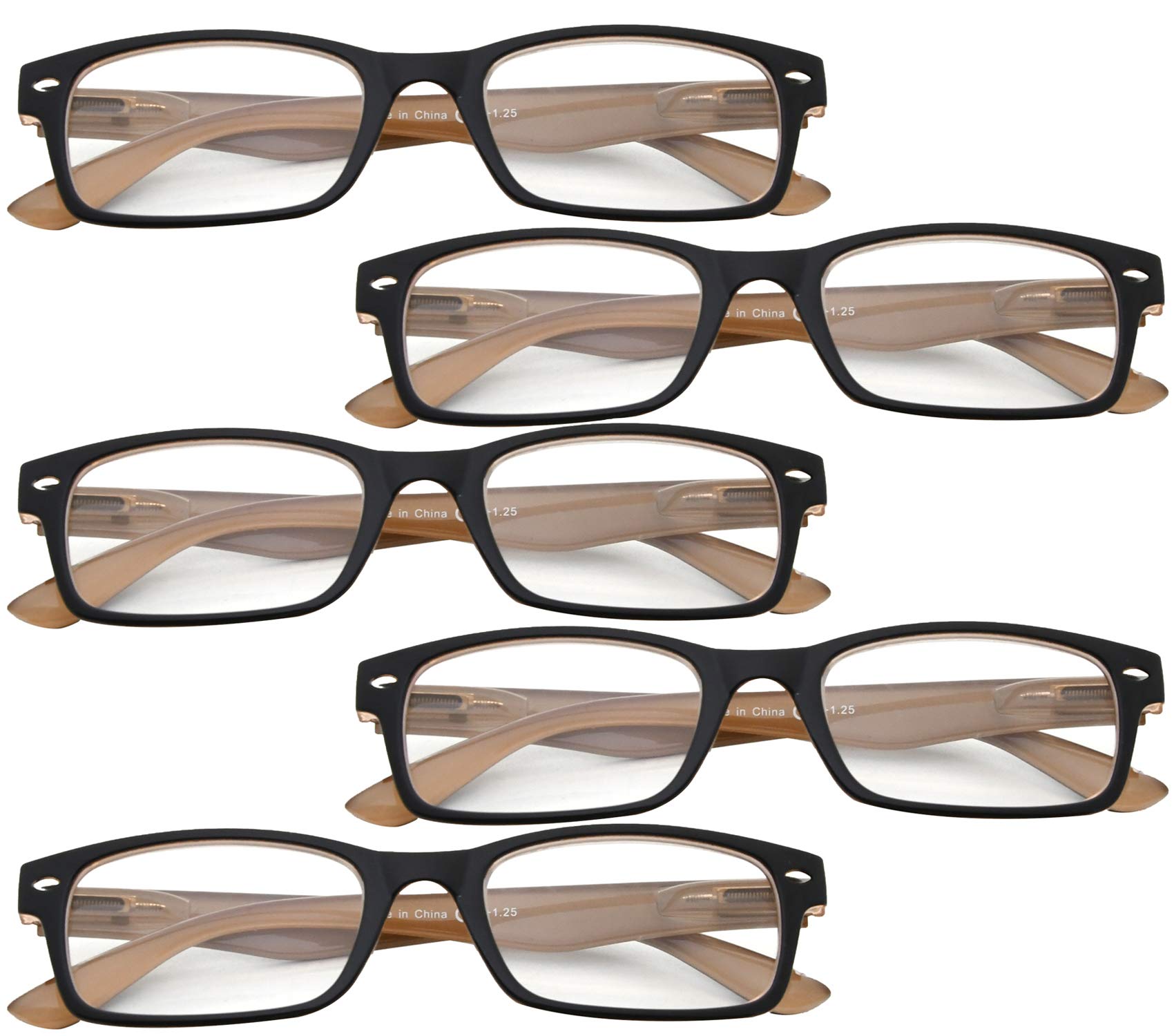 BFOCO 5 Pairs Classic Eyeglasses with Spring Hinges for Men & Women - Lightweight Comfortable Reading Glasses for Office, Home & Travel Use