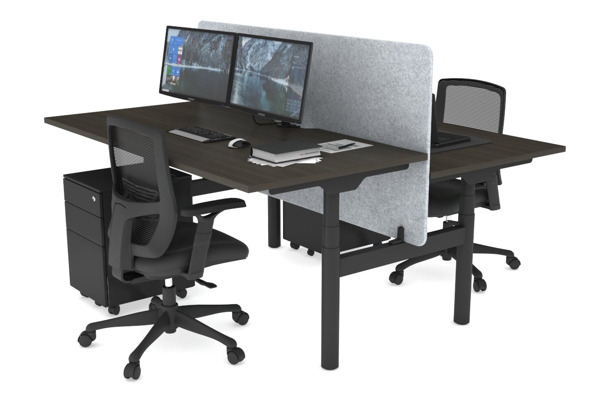 Flexi Premium Height Adjustable 2 Person H Bench Workstation - Black Frame [1600L x 800W with Cable Management] - Ideal for Office, Home Workspace & Collaborative Work Environments