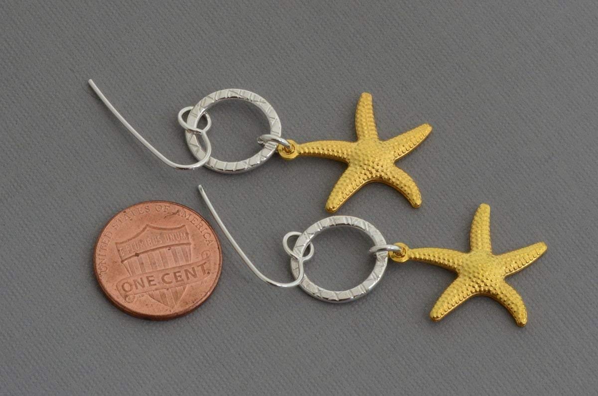 Sterling Silver Gold-Toned Starfish Dangle Earrings | Hypoallergenic Nautical Jewelry for Women | Perfect for Beach Vacations, Summer Outfits & Gift Giving