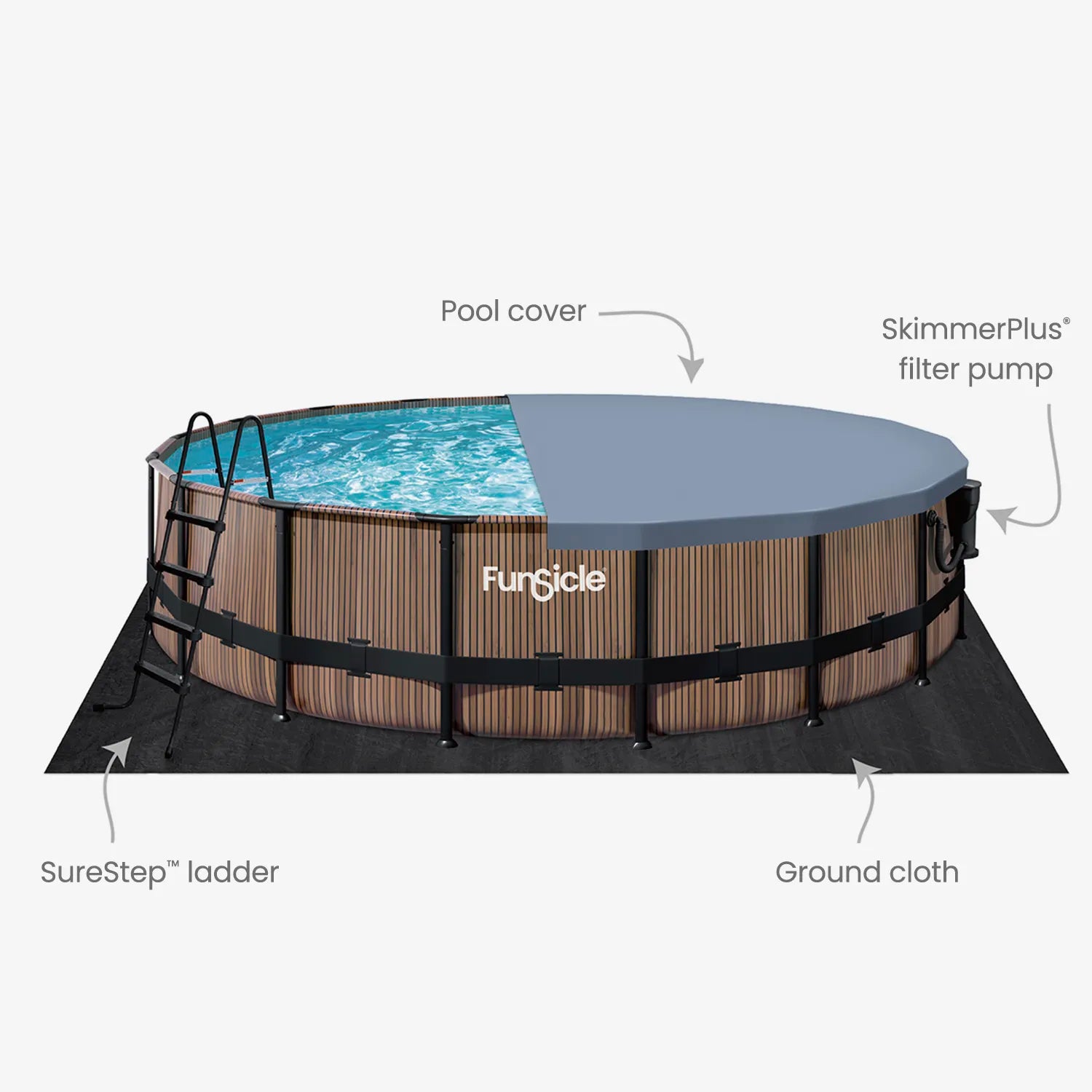 Funsicle 18 ft Oasis Designer Inflatable Pool with Natural Teak Accents - Perfect for Backyard Parties, Family Gatherings & Summer Relaxation