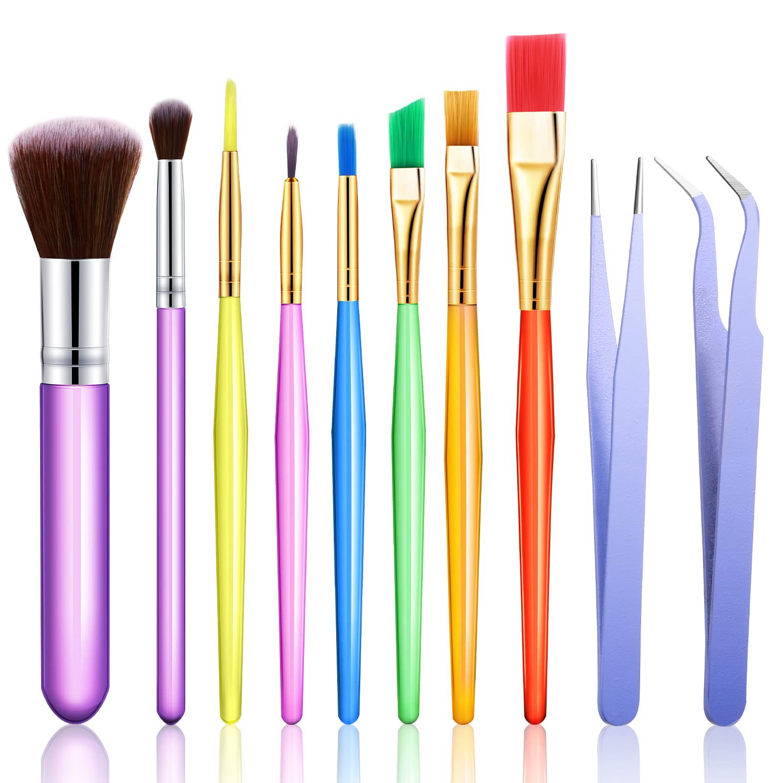 10-Piece Cake Decorating Brush Set - Stainless Steel Pastry Brushes & Tweezers for Baking, Fondant, Cookie Decoration (Straight & Curved Tips, Multi-Color) - Perfect for Professional Bakers, Home Chefs & DIY Dessert Lovers