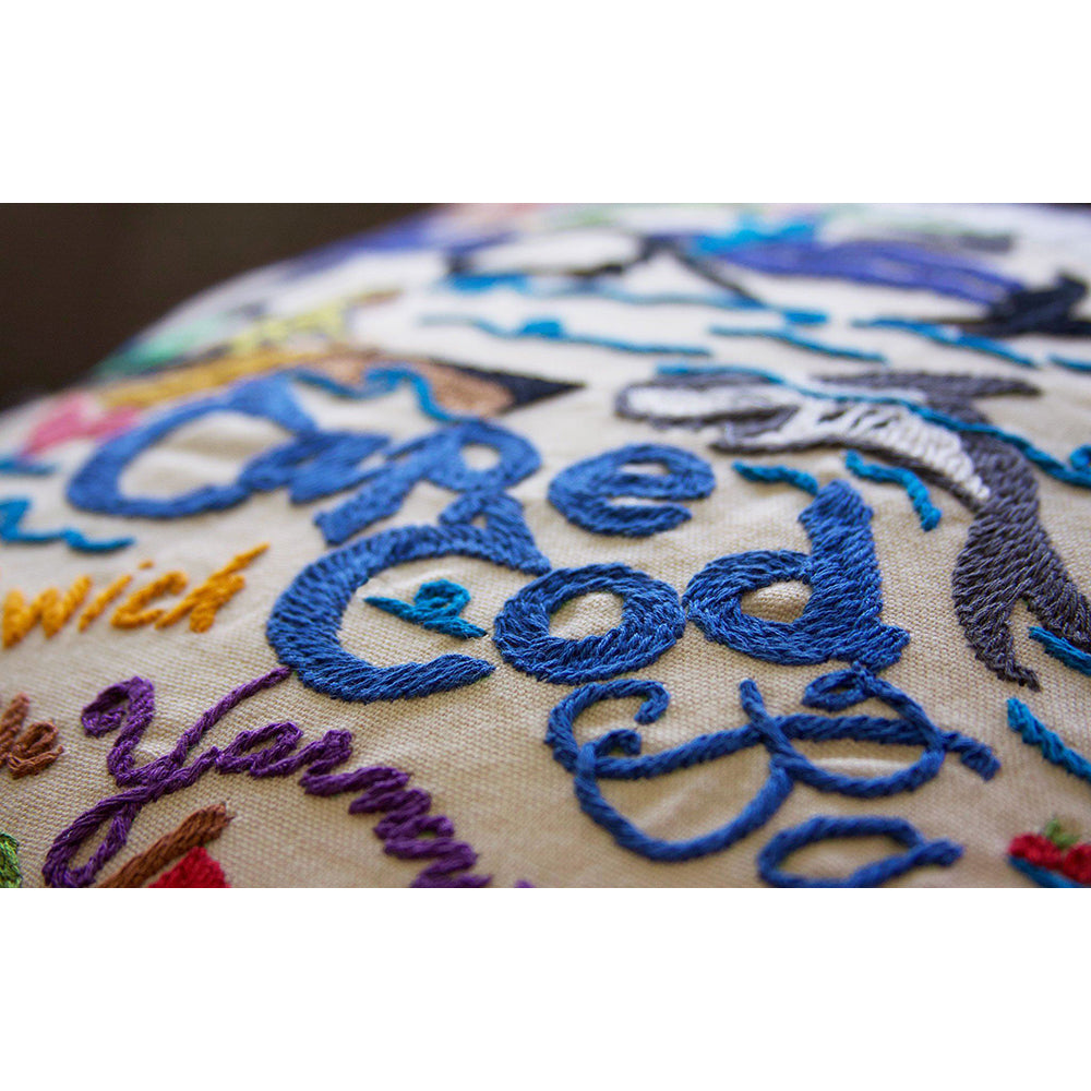 Hand Embroidered Cape Cod Pillow Cover - Coastal Home Decor for Living Room, Bedroom & Porch