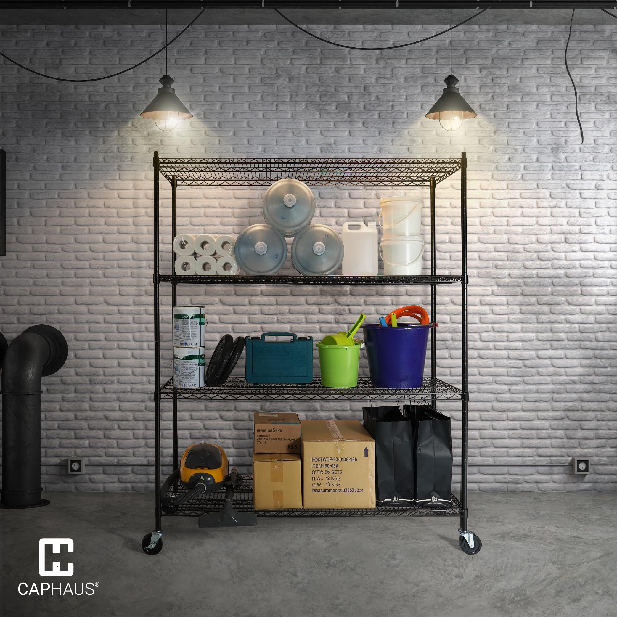 CAPHAUS 4-Tier Heavy Duty Adjustable Wire Shelving with Wheels & Leveling Feet - 60