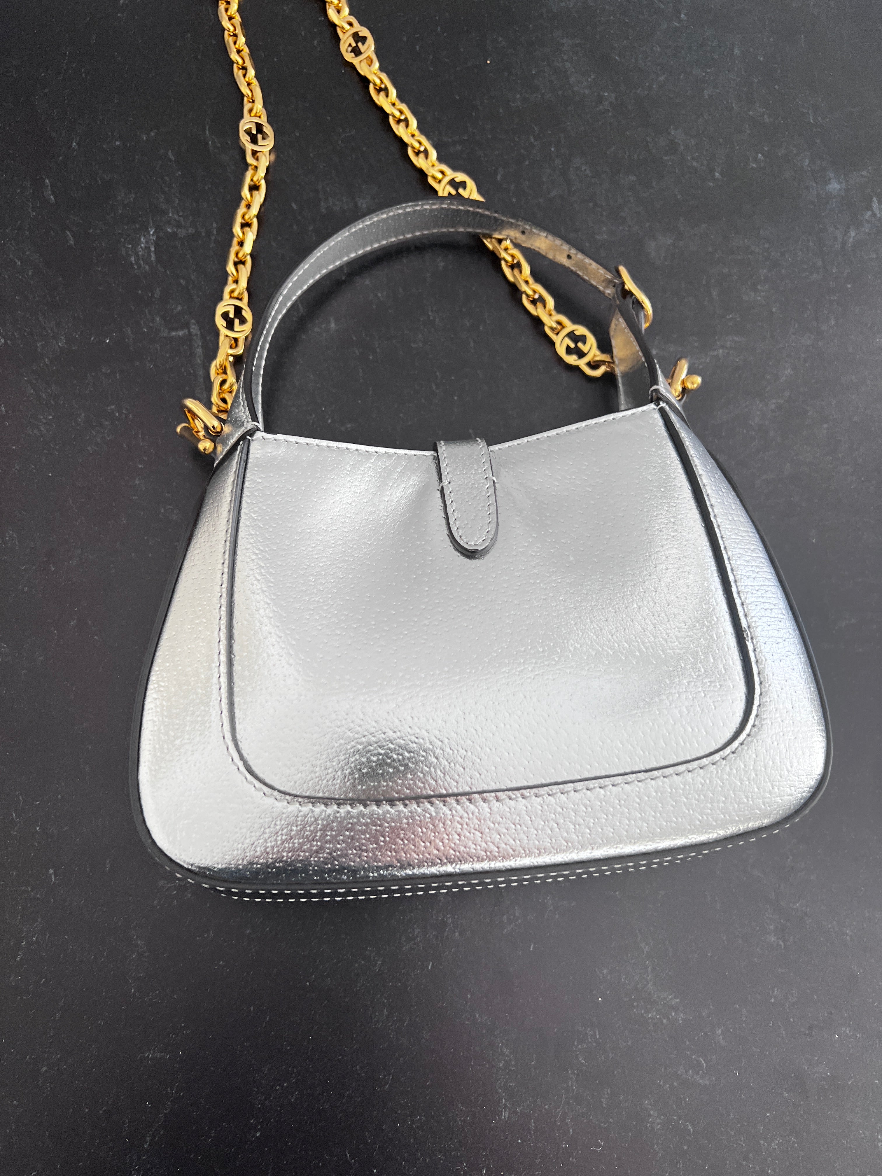 Gucci Silver Mini Jackie 1961 Crossbody Bag with Chain - Elegant Shoulder Purse for Women, Perfect for Parties, Dates & Daily Use