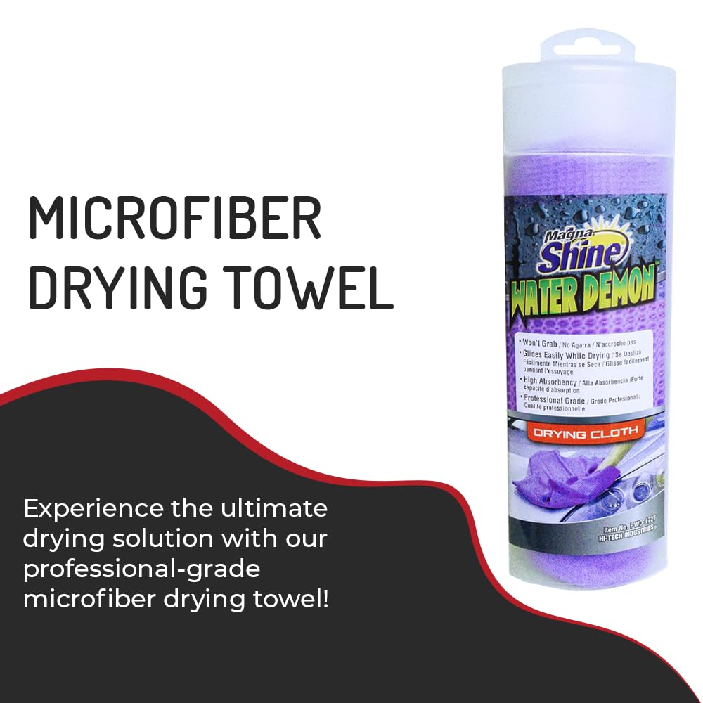 HI-TECH Magna Shine Water Demon Microfiber Drying Towel - Ultra Absorbent Car Wash Detailing Towel for Cars, Trucks, Boats & Motorcycles - Perfect for Quick Drying After Washing, Waxing or Detailing