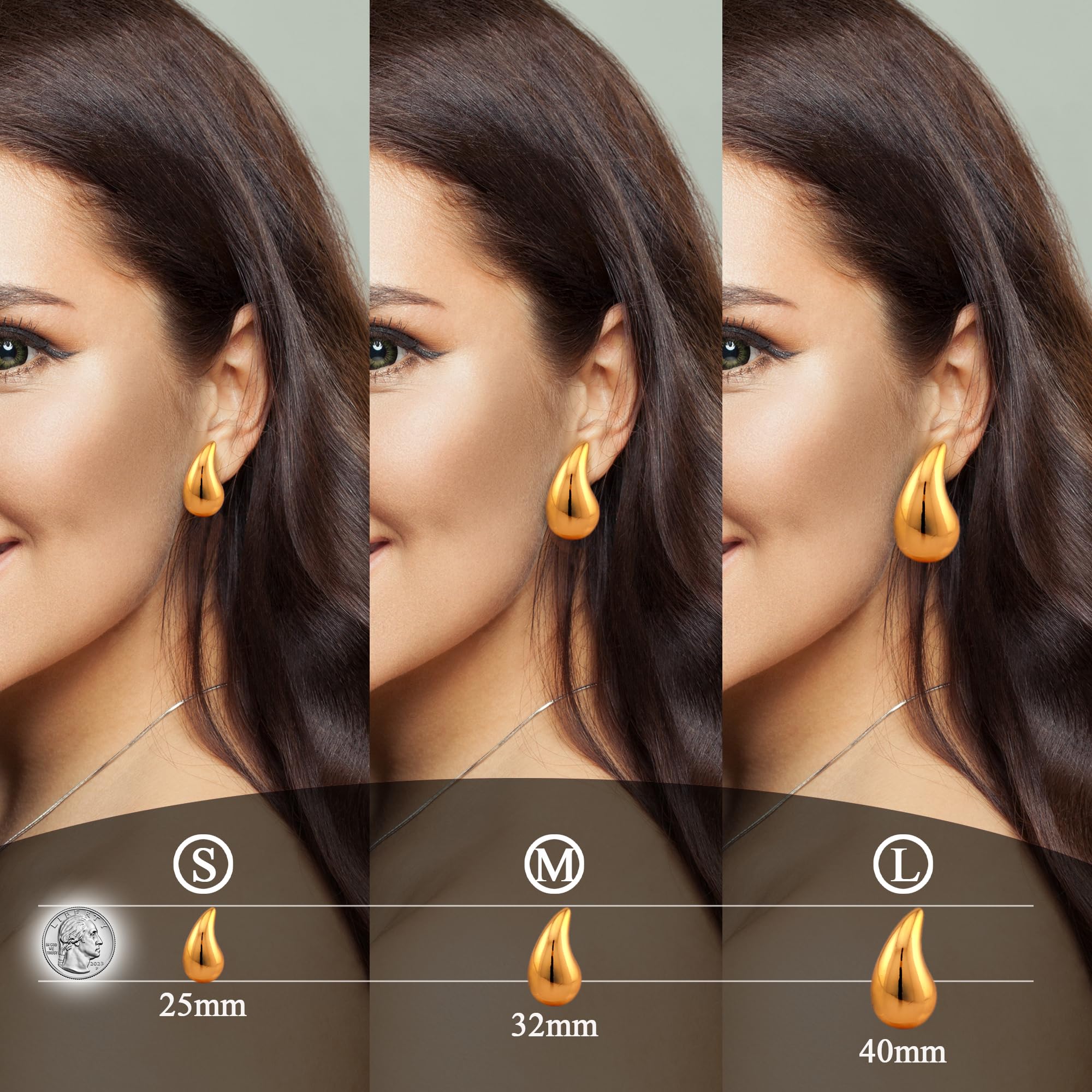 Hypoallergenic Gold Plated Teardrop Hoop Earrings for Women - Trendy Water Drop Chunky Designer Style Lightweight Fashion Jewelry - Perfect Gift for Parties, Weddings & Everyday Wear