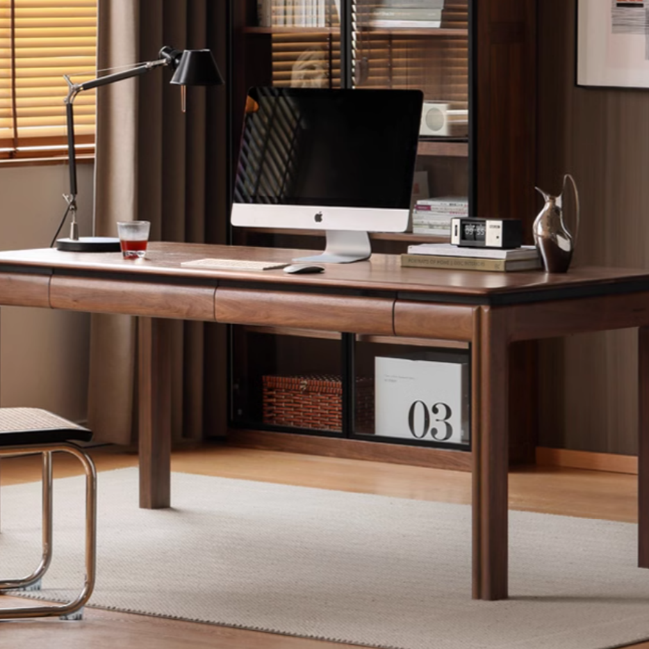 Premium Black Walnut Solid Wood Modern Large Office Desk - Executive Workstation for Home & Business Use, Durable Writing Table for Conference Rooms & Professional Spaces