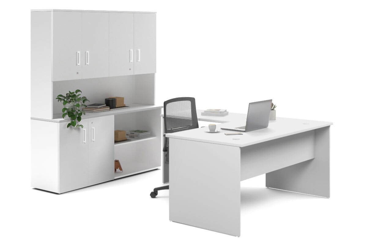 L-Shaped Executive Desk with Uniform Panel & White Carcass - 1600L x 1600W - Perfect for Home Office, Corporate Workspace & Modern Office Decor