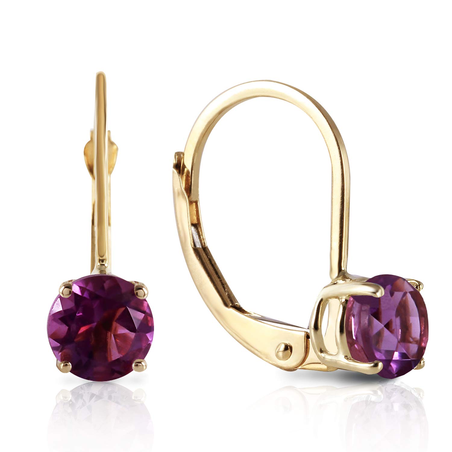 14K Yellow Gold Leverback Earrings with Genuine Amethyst Gemstone | Dainty Purple Jewelry for Women | Perfect for Weddings, Parties & Special Occasions