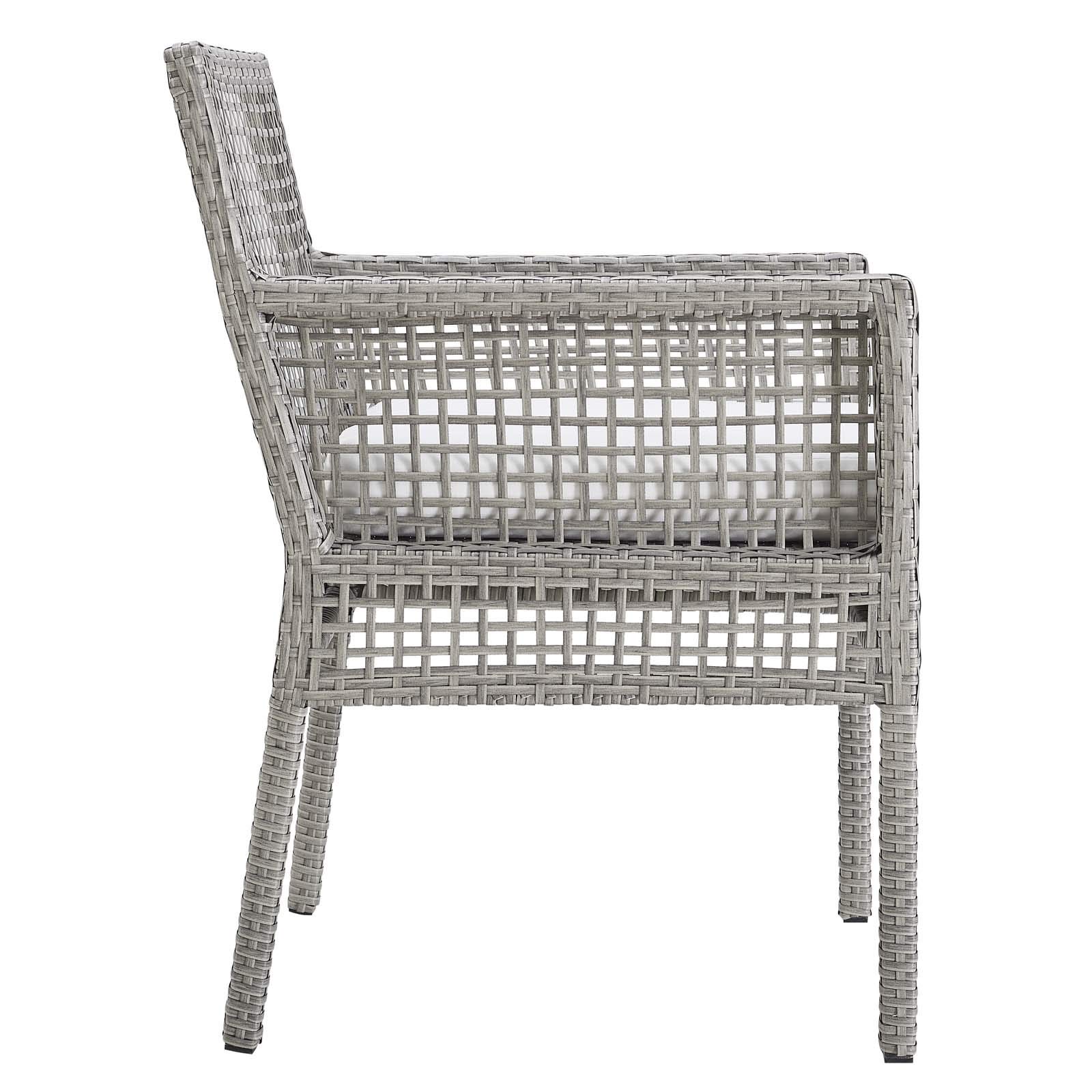 Modern Contemporary Outdoor Patio Dining Chairs - Set of 2 Rattan Armchairs in Gray & White - Perfect for Backyard, Garden, Poolside & Balcony Relaxation