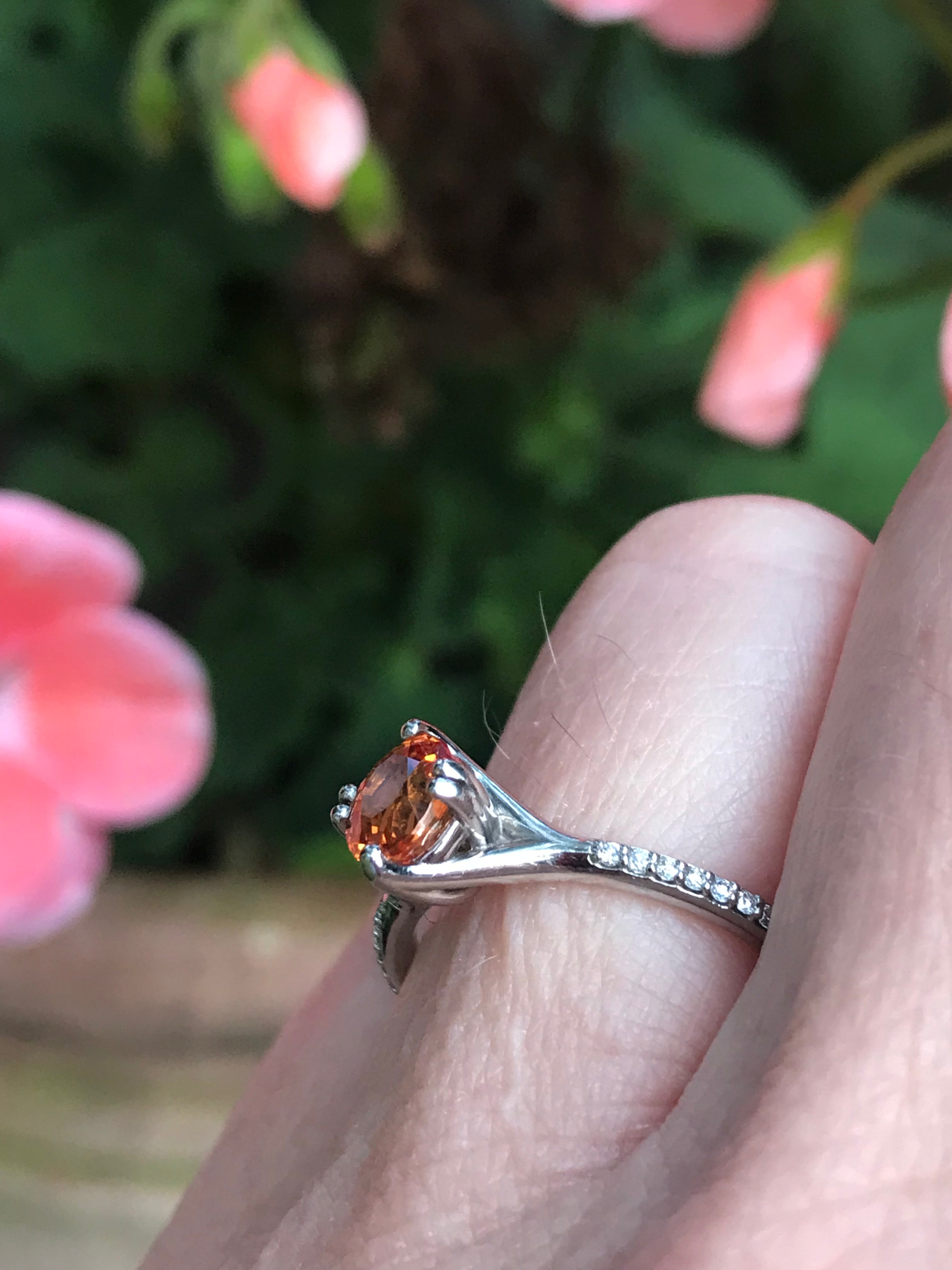 Exquisite Palladium Spessartine Garnet Diamond Ring for Women | Elegant Wedding, Engagement & Anniversary Jewelry Gift