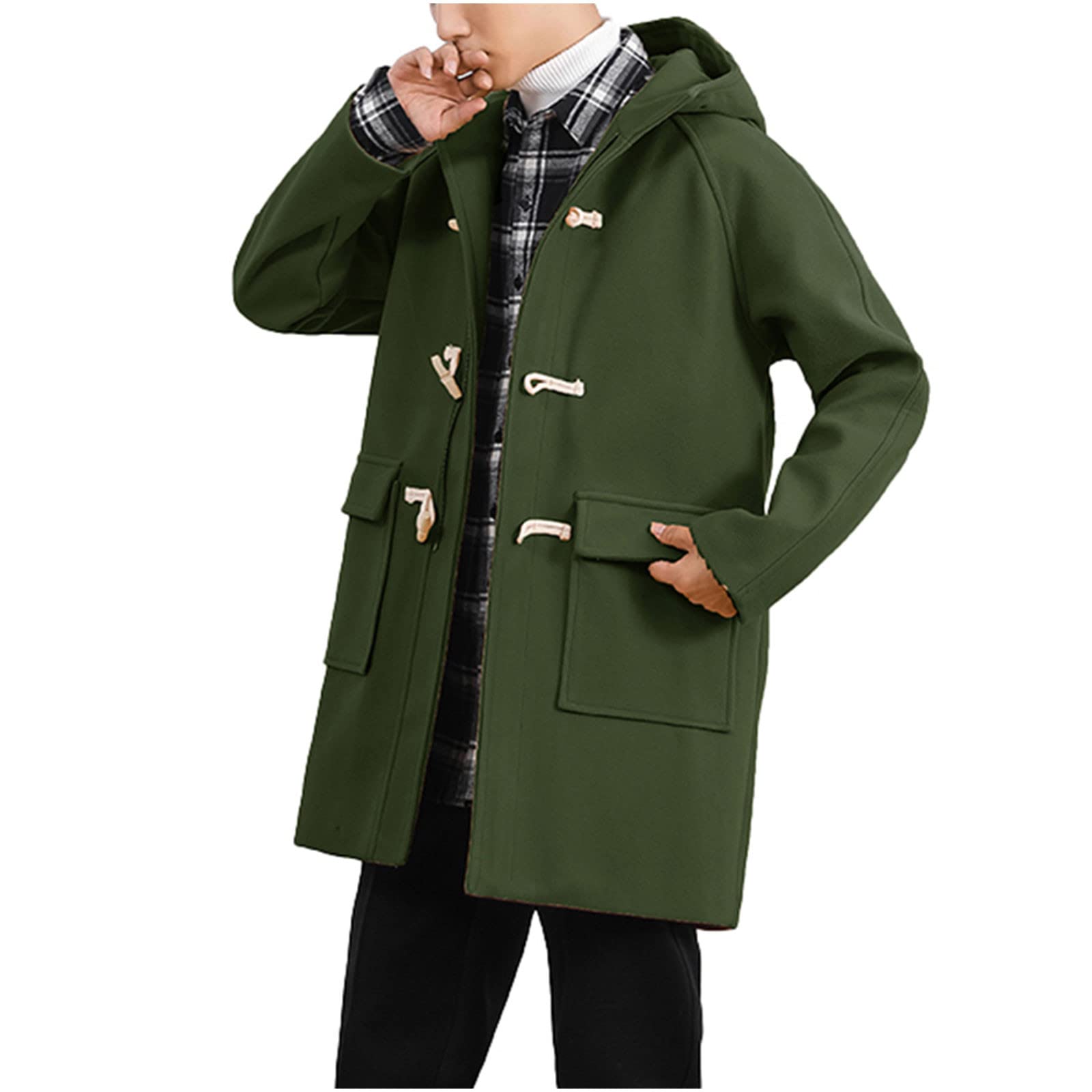 Stylish Men's Trench Coat - Solid Color Wool Blend Long Cardigan Jacket with Buttons | Windbreaker Peacoat for Fall & Winter Fashion | Perfect for Office, Dating & Outdoor Activities