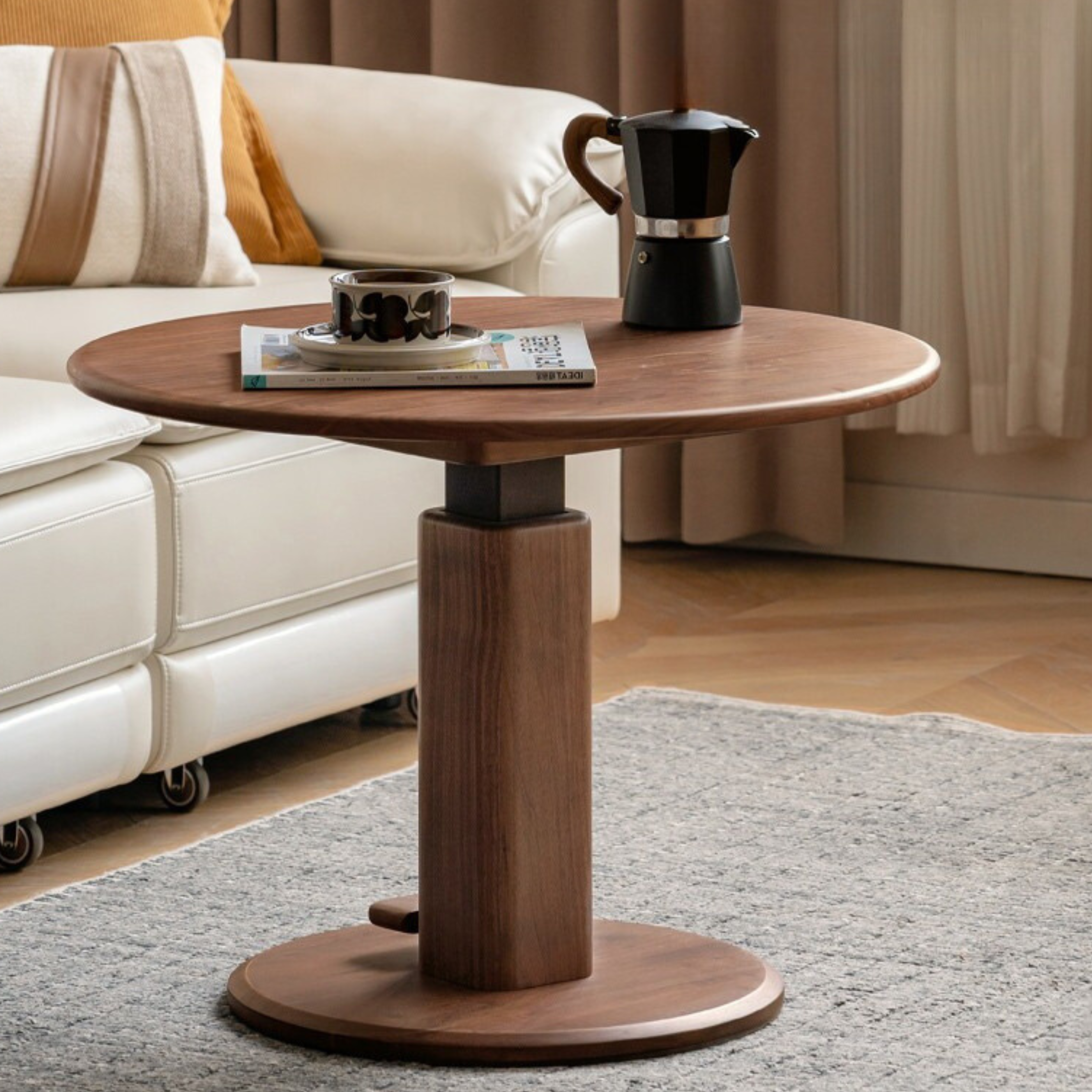 Premium Black Walnut Round Solid Wood Coffee Table - Handcrafted Rustic Modern Centerpiece for Living Room, Lounge & Office Decor