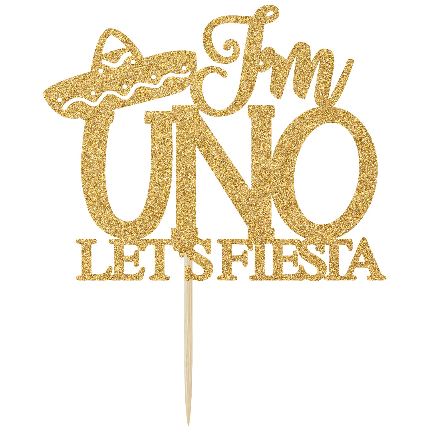 Gold Glitter 'I'm Uno' Let's Fiesta Cake Topper - Feliz Cumpleaños Birthday Cake Decorations for Mexican Fiesta Theme Parties, 1st Birthday & Baby Showers - Perfect for Cinco de Mayo, Quinceañera & Themed Celebrations