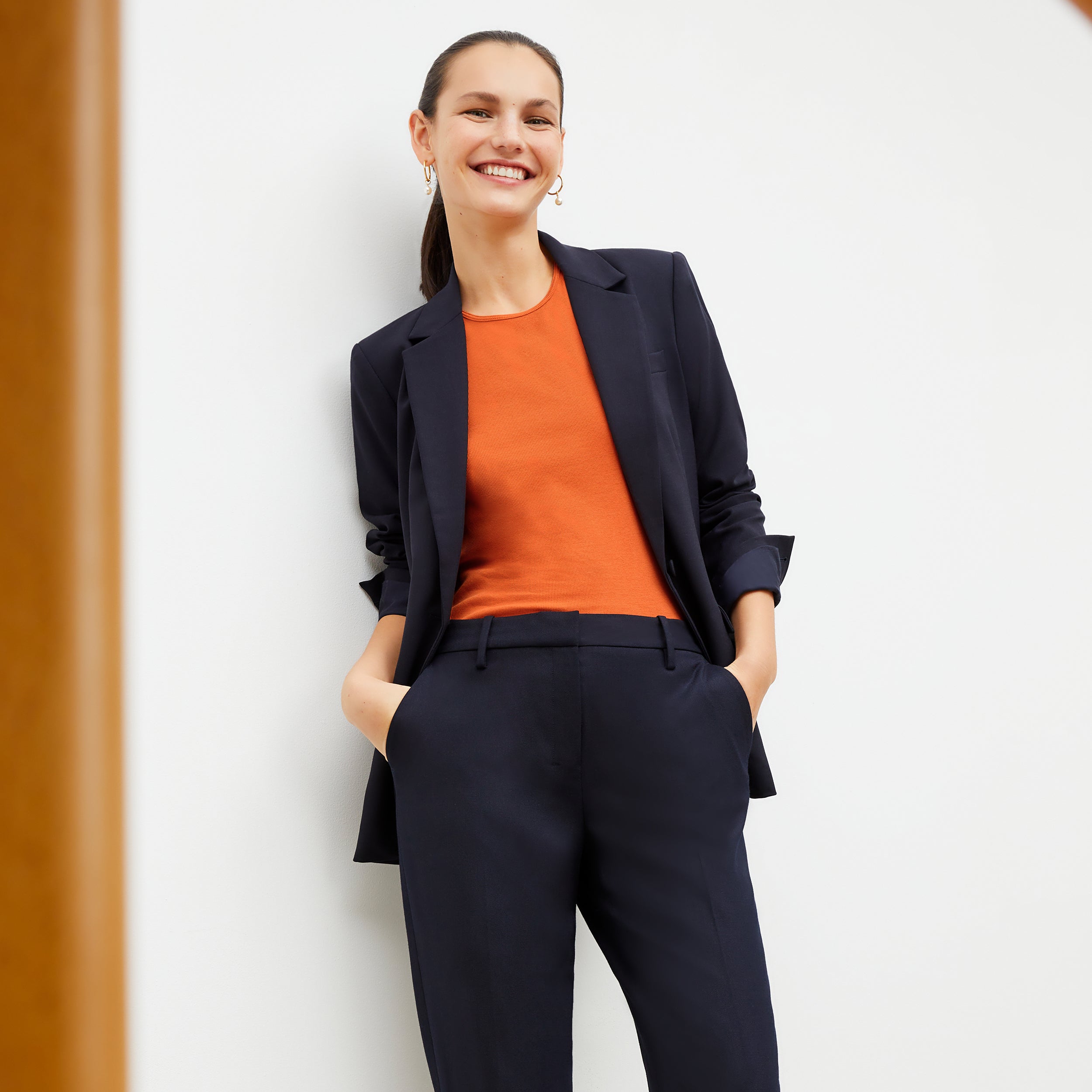 Premium Washable Wool Twill Mejia Pants - Dark Navy | Comfortable & Durable Office Wear & Travel Essentials